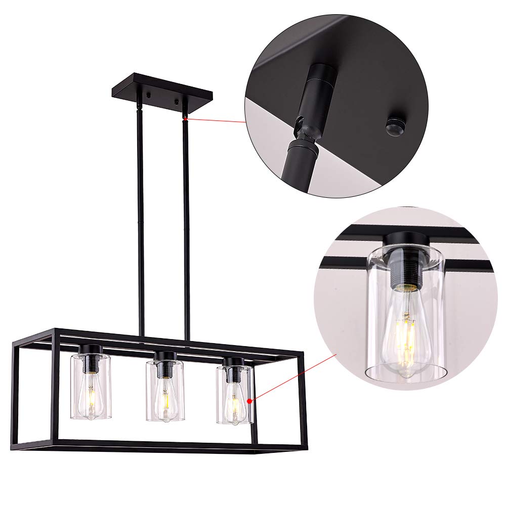 XILICON 3-Light Black Farmhouse Pendant Lighting - Modern Hanging Chandelier with Glass Shade for Dining Room, Kitchen Island, Living Room & Bedroom | Rustic Home Decor & Ceiling Light Fixture
