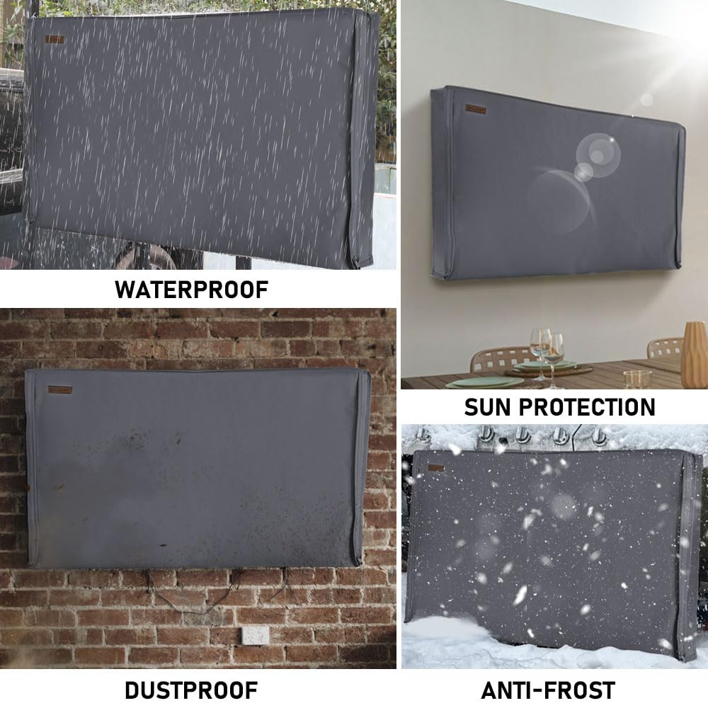 **HOMEYA 600D Heavy Duty Weatherproof Outdoor TV Cover for 60-65 Inch LED LCD Flat Screen TVs - Waterproof Zipper, Front Flap & Bottom Cover (58.5
