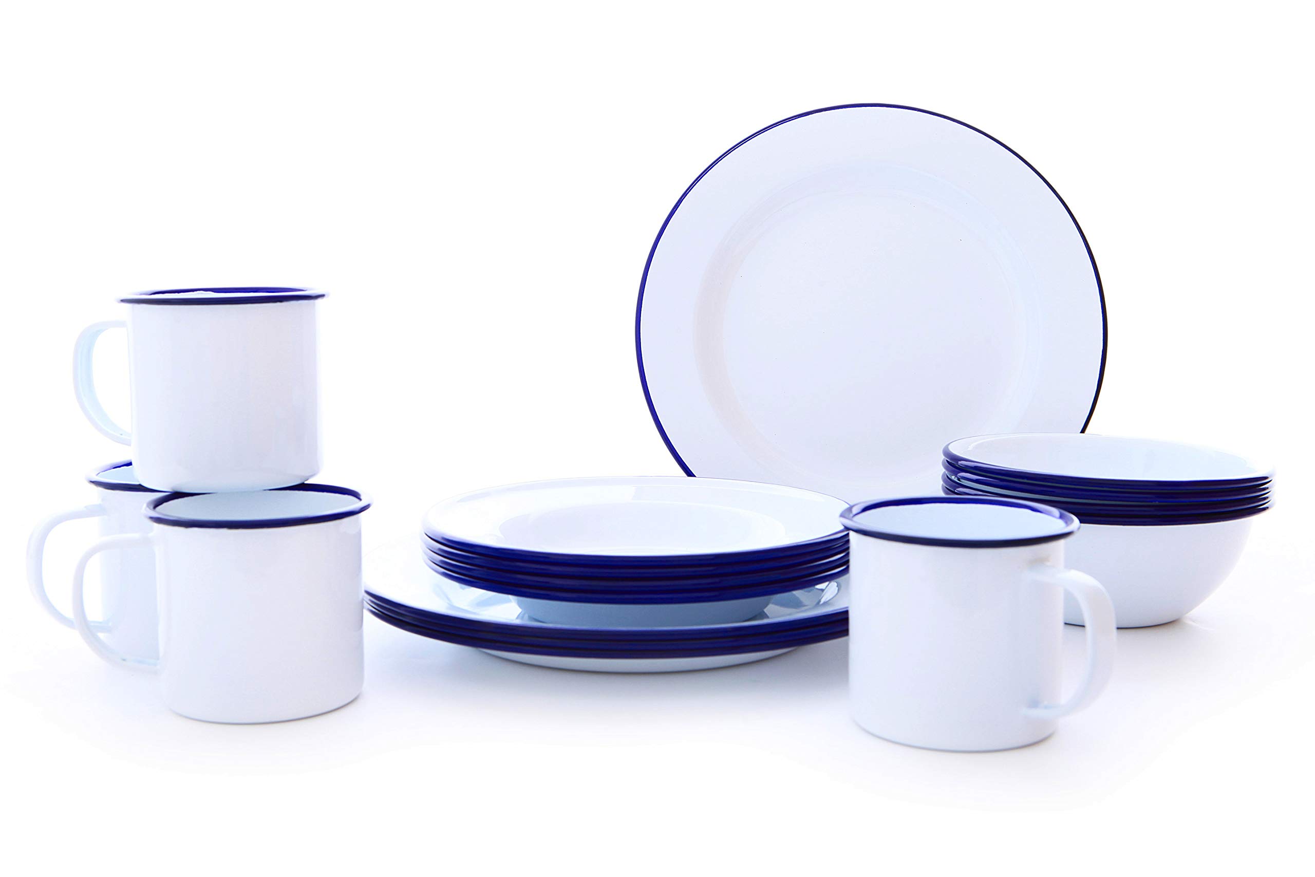 16-Piece Vintage White & Blue Enamelware Starter Set - Durable & Stylish for Camping, Picnics, and Rustic Kitchen Decor