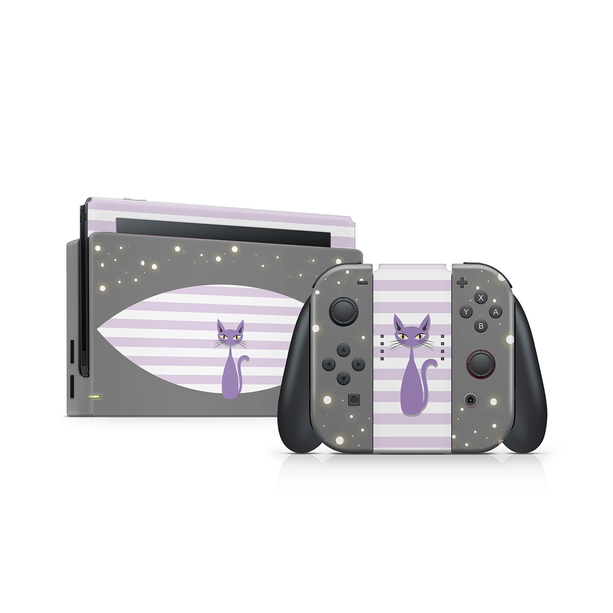 Premium 3M Vinyl Full Wrap Decal - Kawaii Purple Cat Design Skin Compatible with Nintendo Switch, Joy-Con & Dock | Protective Cover for Gaming, Travel & Home Decor