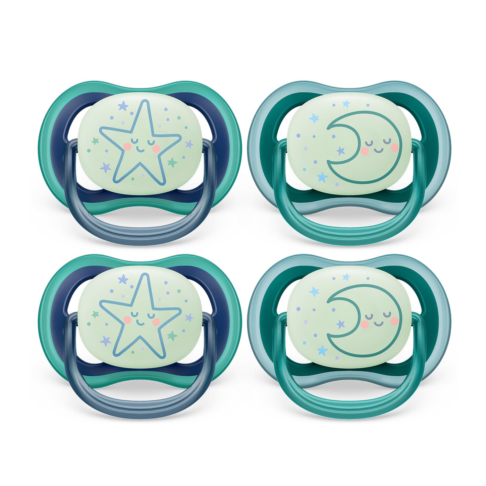 Philips Avent Ultra Air Pacifier - 4 Pack of Lightweight, Breathable Glow-in-The-Dark Baby Pacifiers for Infants 6-18 Months | BPA Free with Sterilizer Travel Case (SCF376/08) - Perfect for Nighttime Soothing and Daycare Essentials