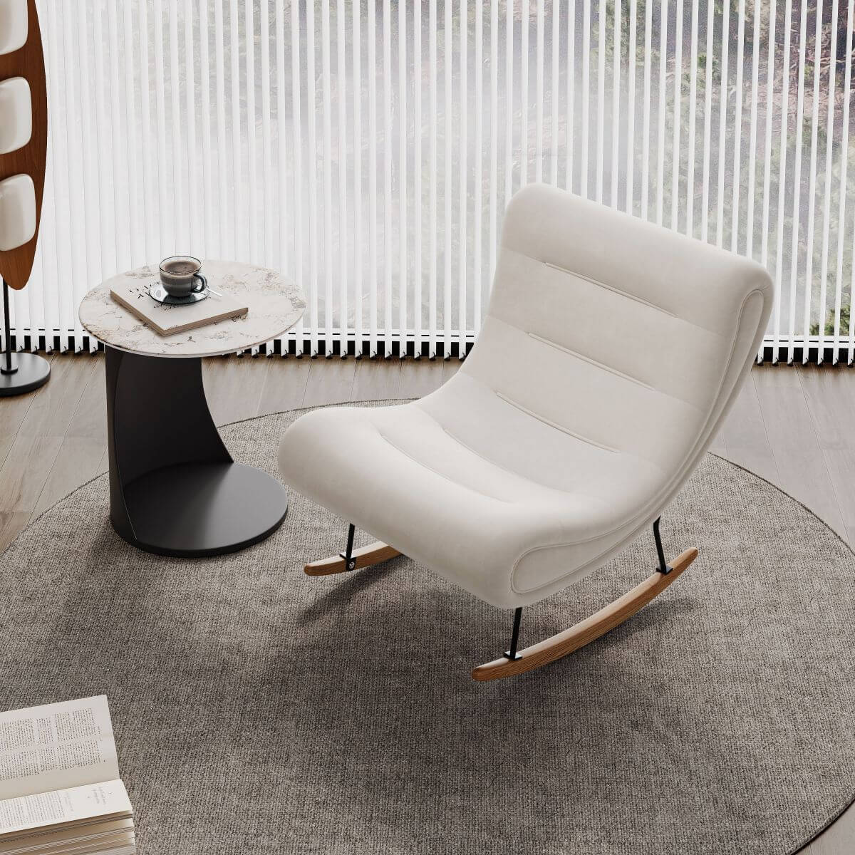 Ergonomic Wooden Rocking Chair with Ottoman - Comfortable Couch for Living Room, Nursery & Relaxation - Perfect for Reading, Nursing & Lounging