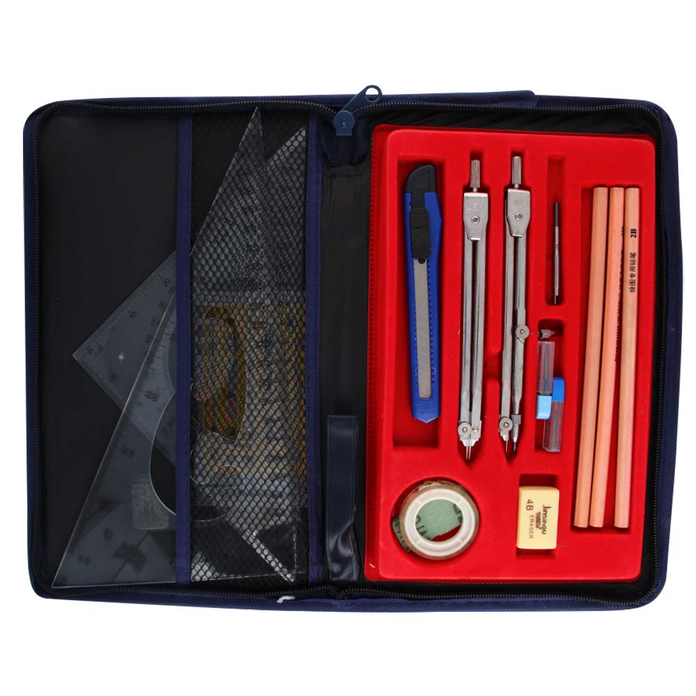 Precision Geometry Compass Set with Pencil, Eraser, Ruler & Tape - Professional Drafting Tools for Engineering, Architecture & School Math - Perfect for Technical Drawing, Blueprint Design & Classroom Use