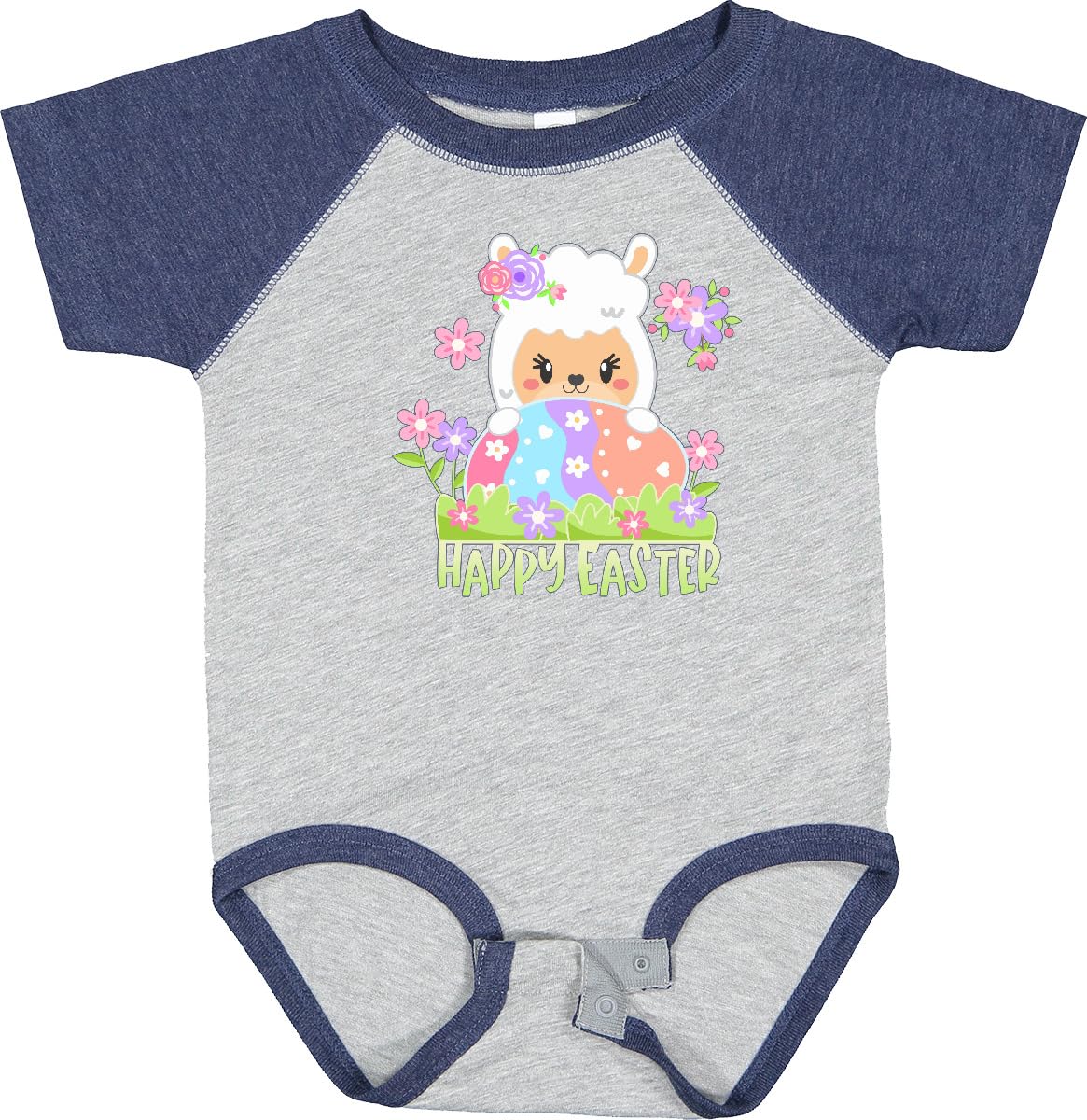 Inktastic Happy Easter Llama with Spring Flowers and Egg Baby Bodysuit - Cute Easter Outfit for Infants, Toddler Easter Party, Spring Photoshoot & Family Celebration
