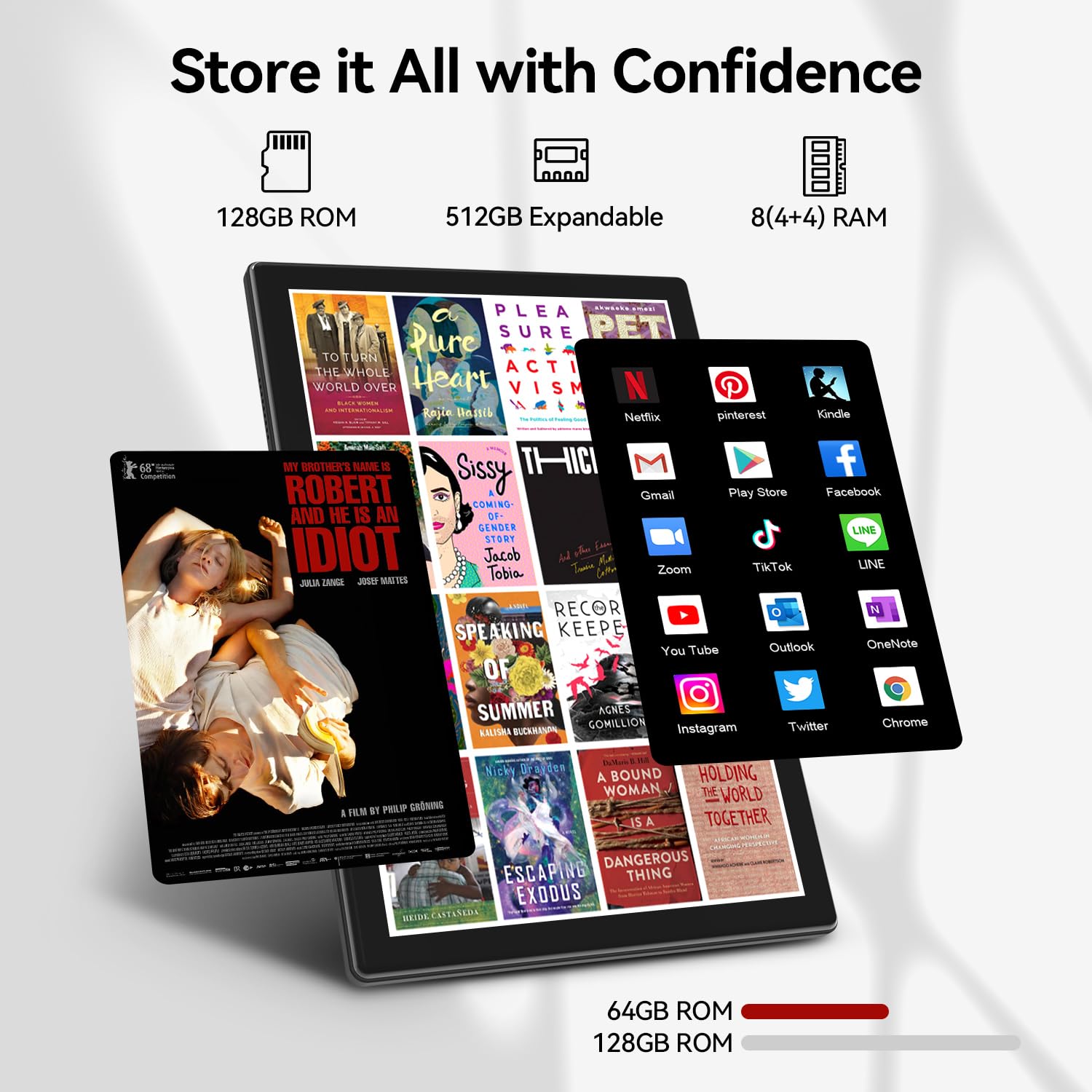 2-in-1 Android Tablet with Keyboard - 10 Inch 128GB Storage, 8GB RAM, 1TB Expandable, Octa-Core Processor, 13+8MP Dual Camera, 5G WiFi, Bluetooth, GPS - Includes Foldable Case, Mouse & Stylus (Gray) - Perfect for Work, Study & Entertainment