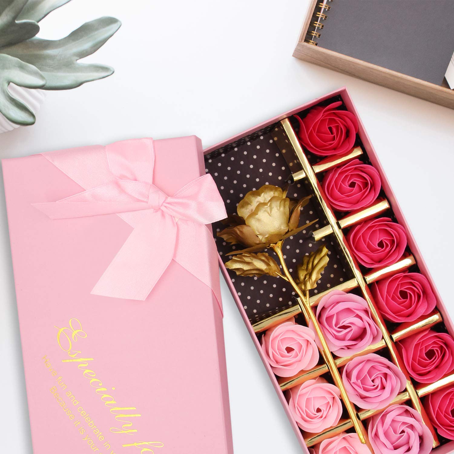 Floral Scented Rose Petal Bath Soap Set with Plant Essential Oils - 12 Pink Handmade Soap Bars for Women, Girls & Mom - Perfect Gift for Birthday, Valentine's Day & Christmas - Relaxing Bath & Spa Self-Care