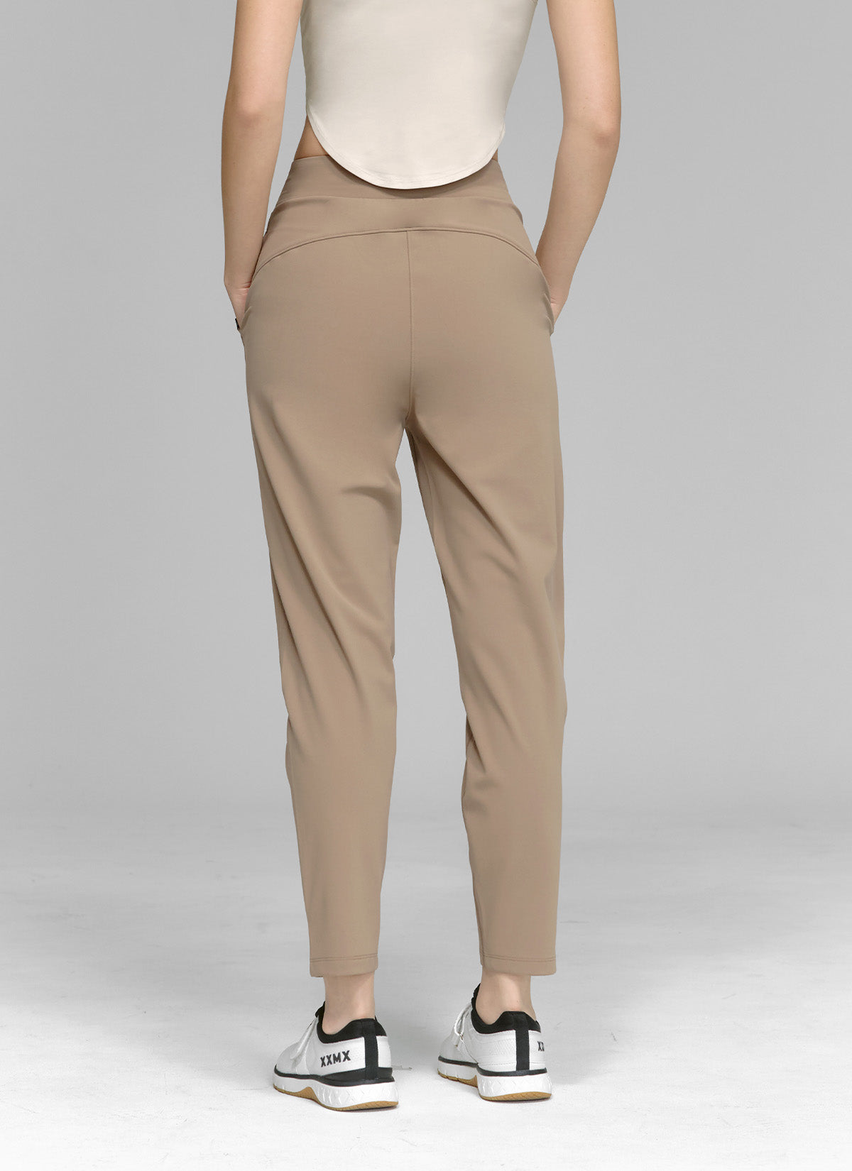 Soft Peach Cotton Slim Pants for Women - Comfortable Stretchy High Waisted Trousers for Work, Travel & Casual Wear