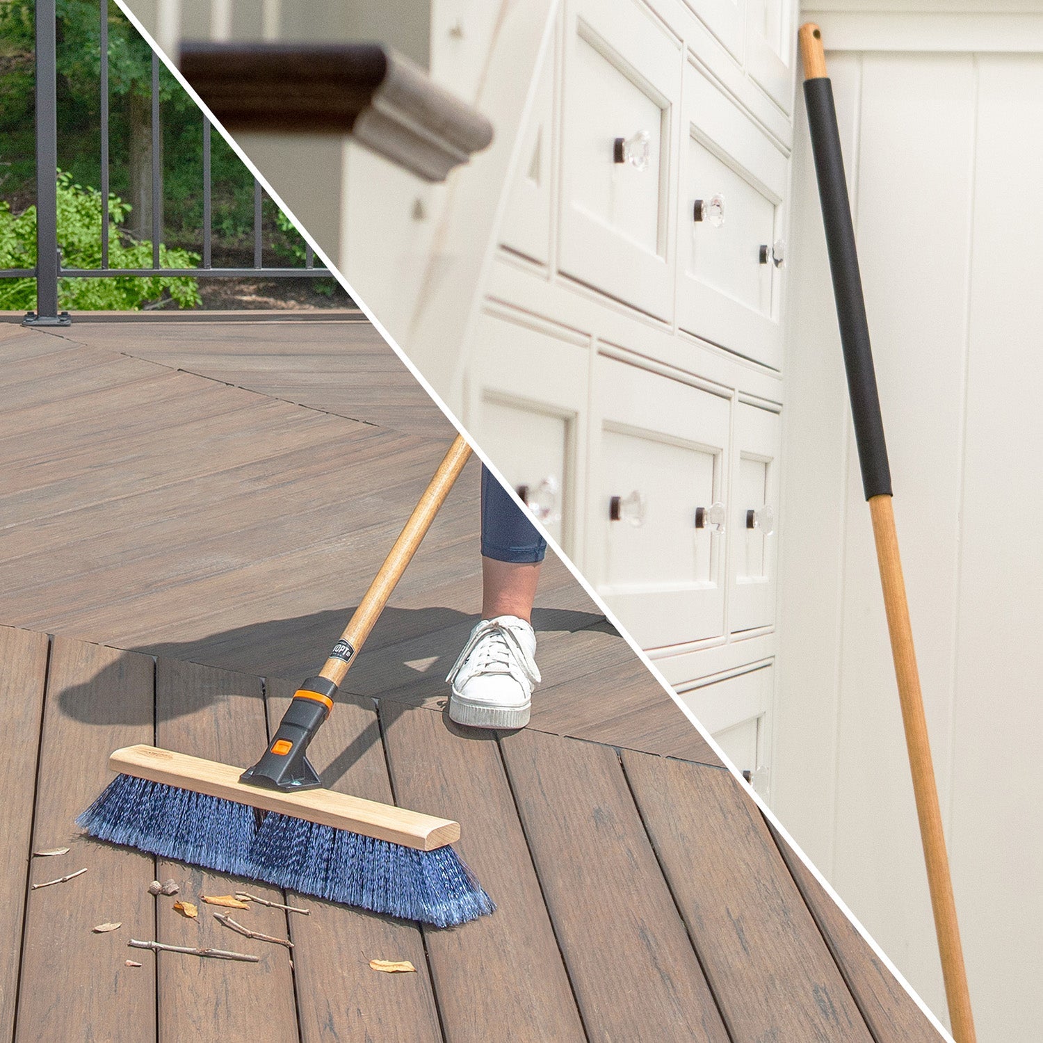 18-Inch Premium Multi-Surface Push Broom Head with 60-Inch Wooden Handle - Heavy Duty Sweeping for Garage, Warehouse & Outdoor Areas
