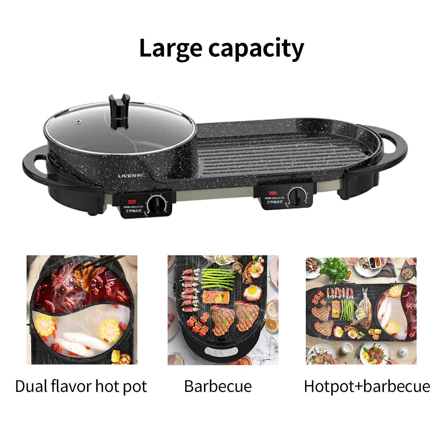 Liven Electric Grill with Hot Pot - Multifunctional Indoor Teppanyaki Grill, Korean BBQ & Shabu Shabu Hot Pot - Dual Temperature Control, 3.6L Large Capacity for 2-10 People (SK-J6868) - Perfect for Family Gatherings, Parties & Indoor Cooking