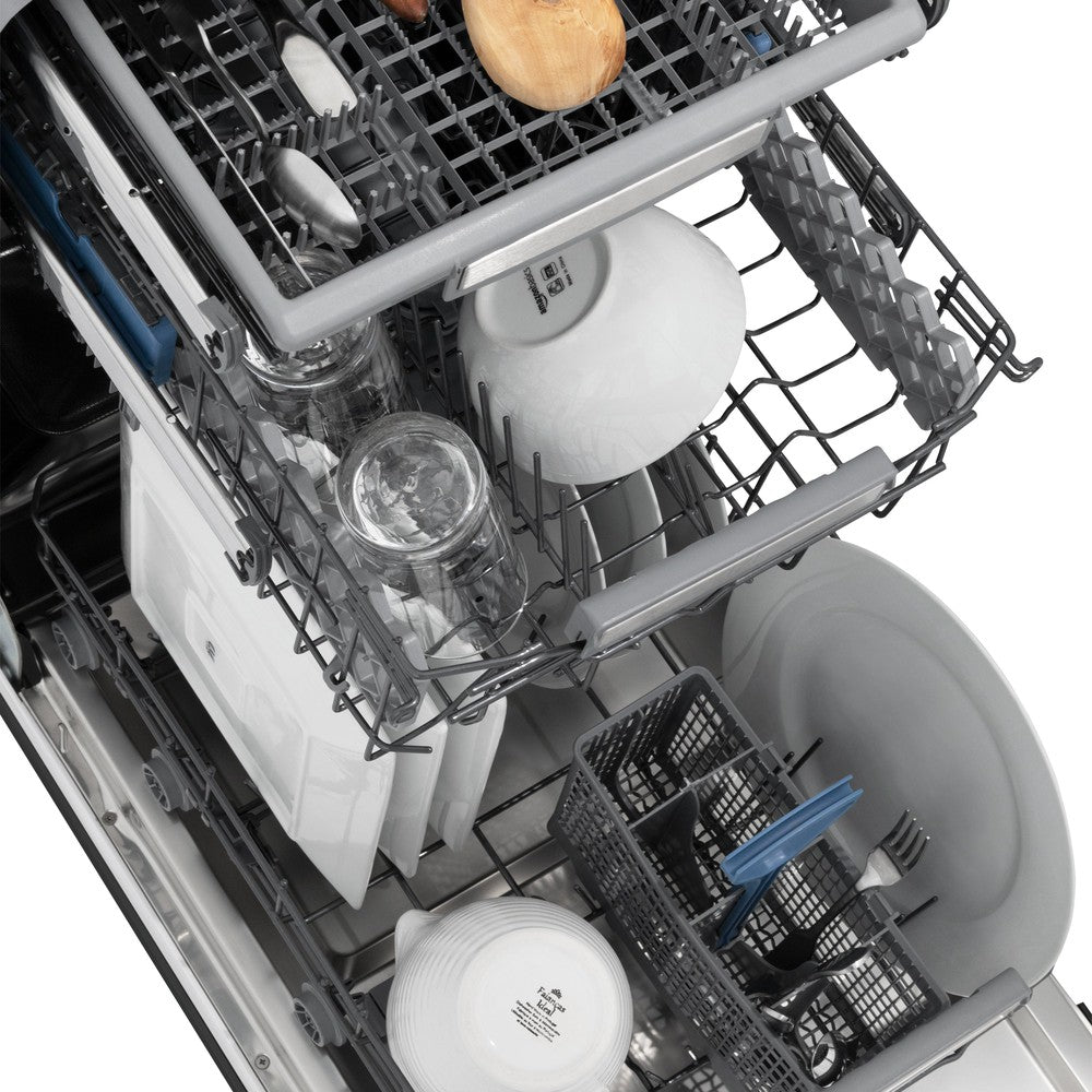 ZLINE 18 Inch Tallac Series 3rd Rack Top Control Dishwasher - Stainless Steel Tub with Black Stainless Panel, 51dBa (DWV BS 18) - Perfect for Modern Kitchens, Small Homes & Apartments