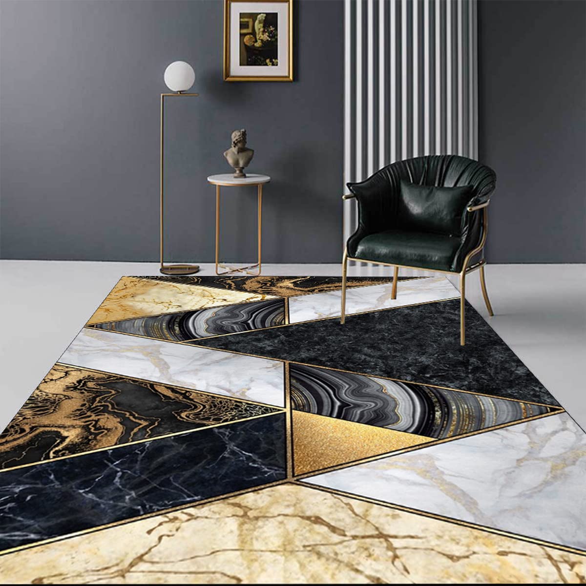 **Patchwork Black Gold Marble Abstract Modern Area Rug 3x5 – Vintage Rust Washable Non-Slip Indoor Carpet for Living Room, Bedroom, Dining Table & Home Office – Aesthetic Floor Rug for Boho, Farmhouse & Luxe Decor**