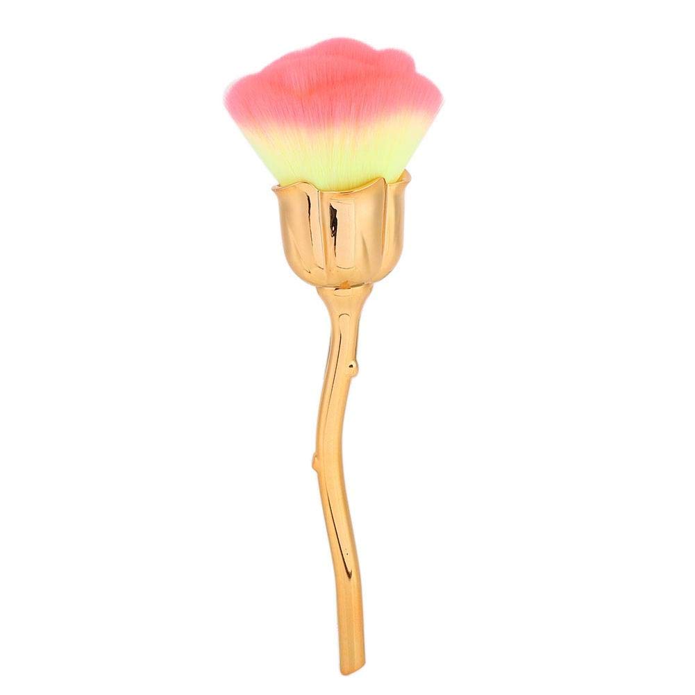 Rose Shape Long Handle Nail Dust Cleaner Brush - Light Yellow & Rose Pink Nail Art Powder Removal Tool for Professional Salon & Home Manicure - Perfect for Nail Polish Dust Cleaning & Nail Art Design