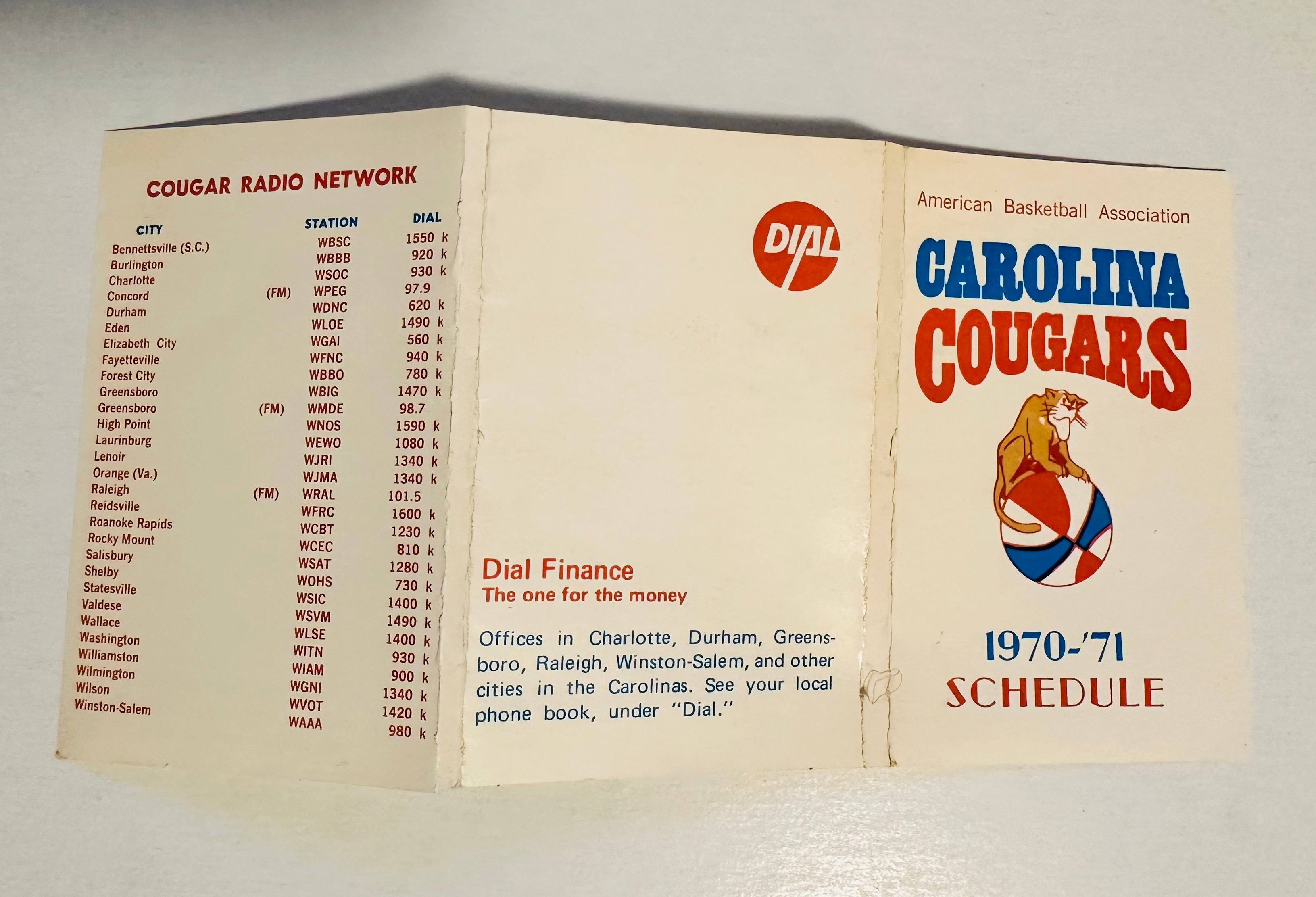 Vintage 1970-71 Carolina Cougars ABA Basketball Schedule - Rare Collectible for Sports Memorabilia Fans | Perfect for Display in Man Caves, Sports Bars & Memorabilia Collections