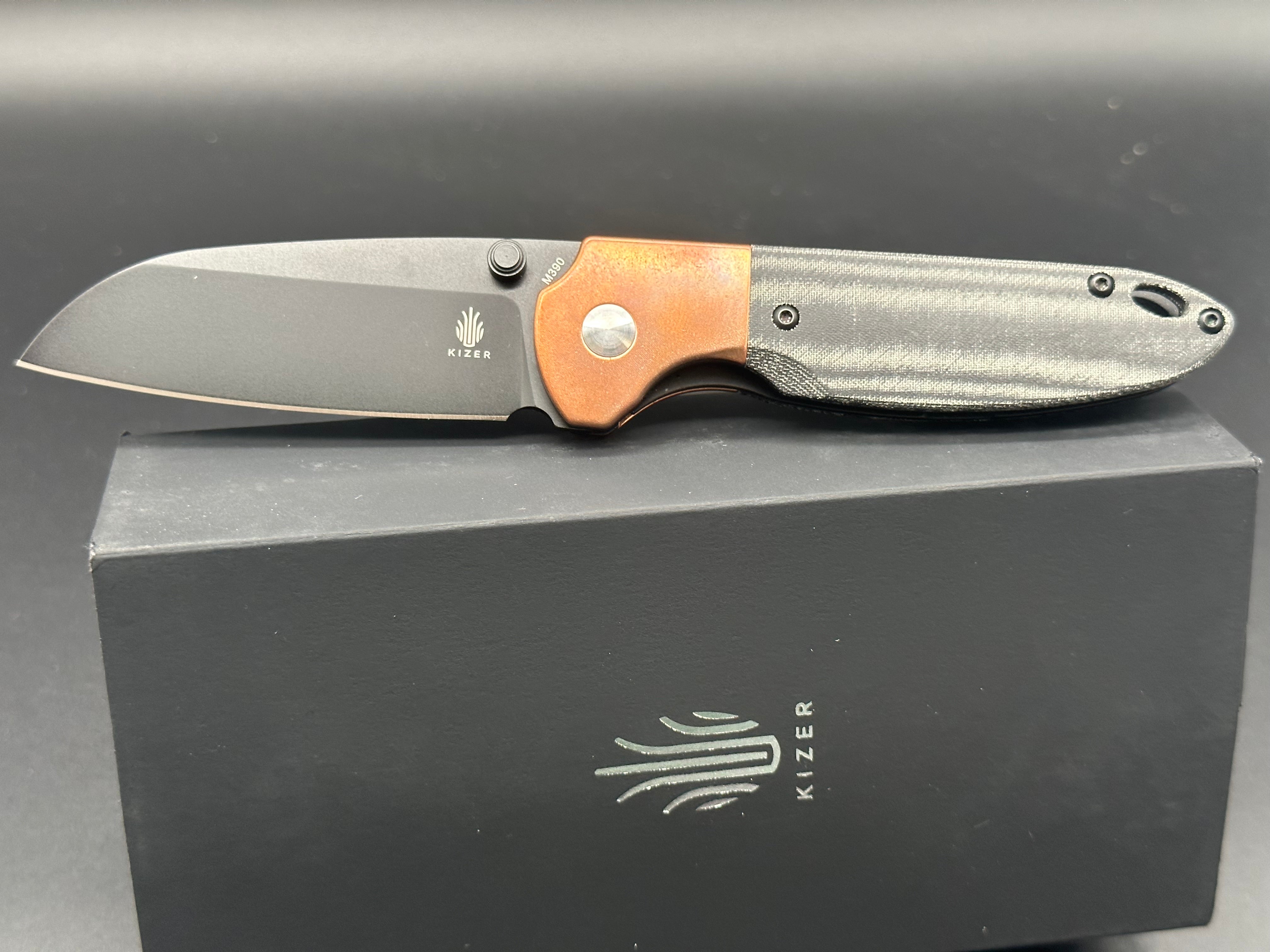 Kizer Deviant Folding Knife - M390 Steel Blade, Copper & Micarta Handle - EDC Pocket Knife for Outdoor, Camping, and Everyday Carry