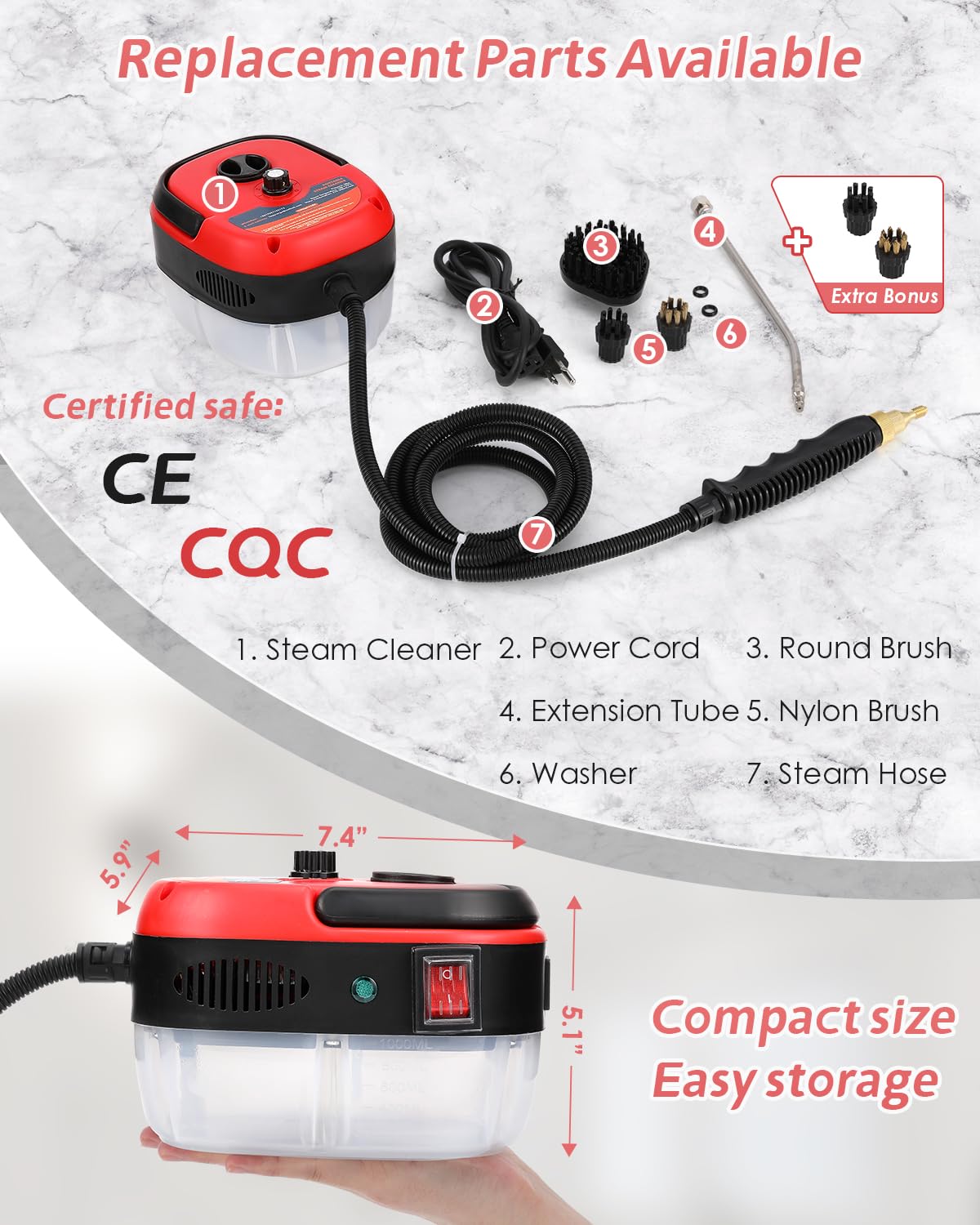 Portable Handheld Steam Cleaner - High Pressure Steamer for Tile Grout, Cars & Home Use | Mini Power Cleaner with High Heat | Perfect for Kitchen, Bathroom & Auto Detailing