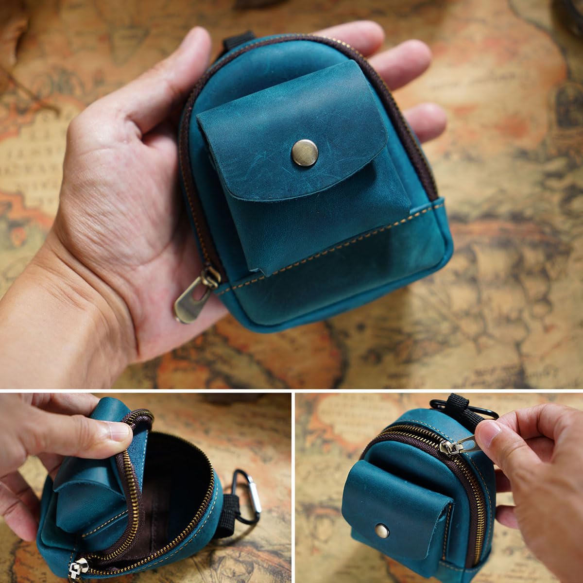 Soft Leather Coin Purse with Hook & 2 Pockets - Mini Wallet for Men & Women - Perfect for Travel, Shopping & Everyday Use (Black)
