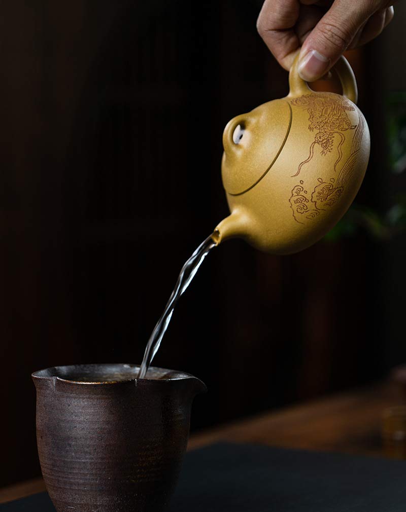 Handmade Chinese Yixing Purple Clay Teapot - 220cc Duan Ni Zisha Teapot with Carved Painting | Perfect for Gongfu Tea Ceremony & Daily Brewing