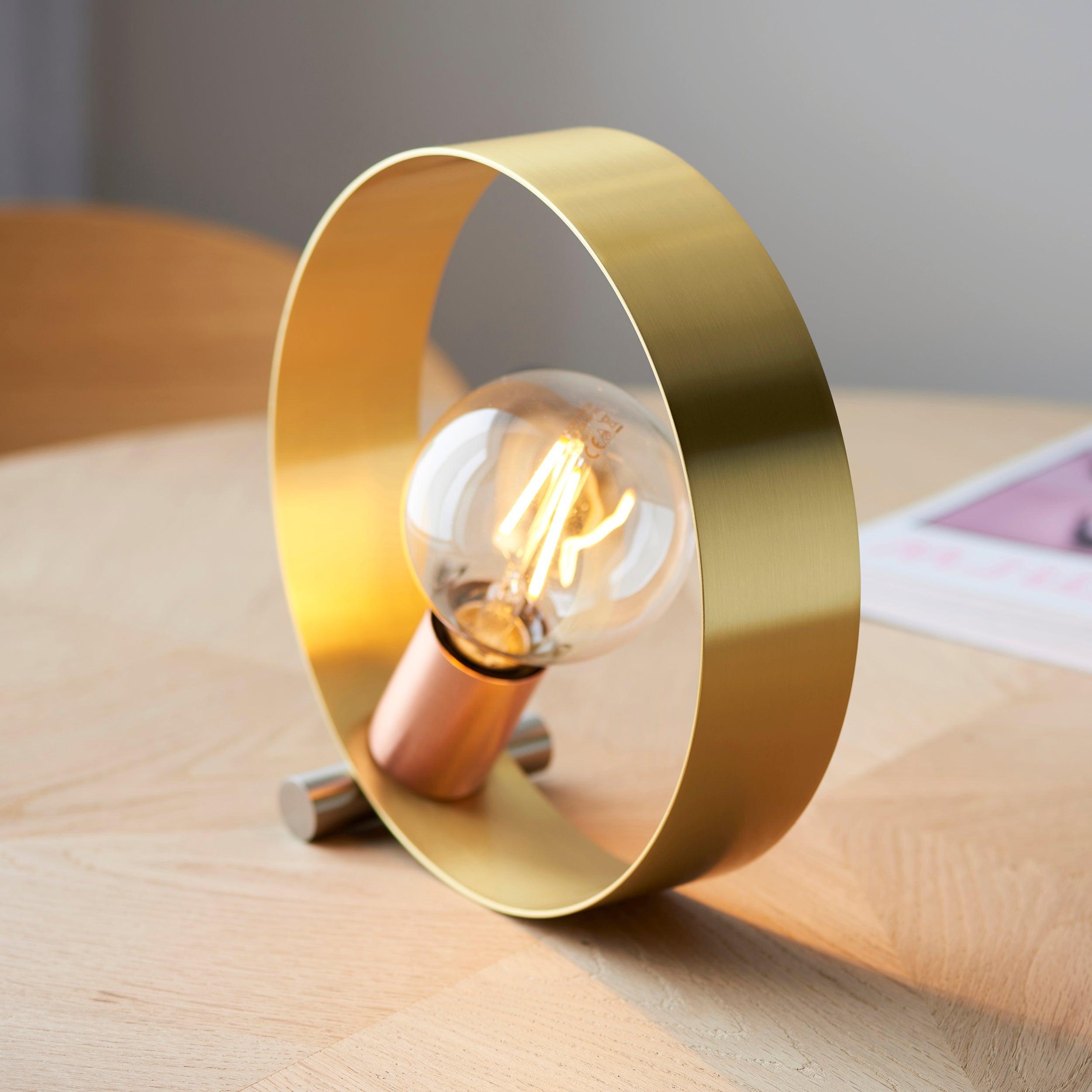 Endon Hoop 1 Light Brass Finish Table Lamp - Modern Desk Lamp for Bedroom, Living Room & Office - Perfect for Reading, Working & Home Decor