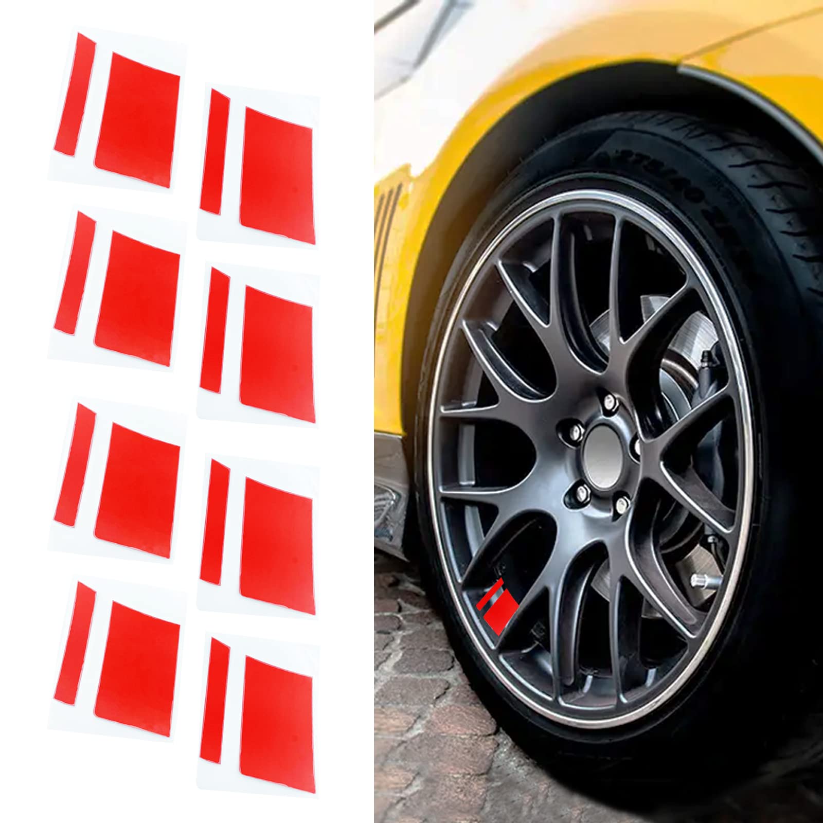 8PCS Reflective Wheel Rim Decal Stripes - Red Car Stickers for 18-21 Inch Wheels | Stylish Safety Trim Accessories for Cars, SUVs & Trucks | Enhance Night Visibility & Customize Your Ride