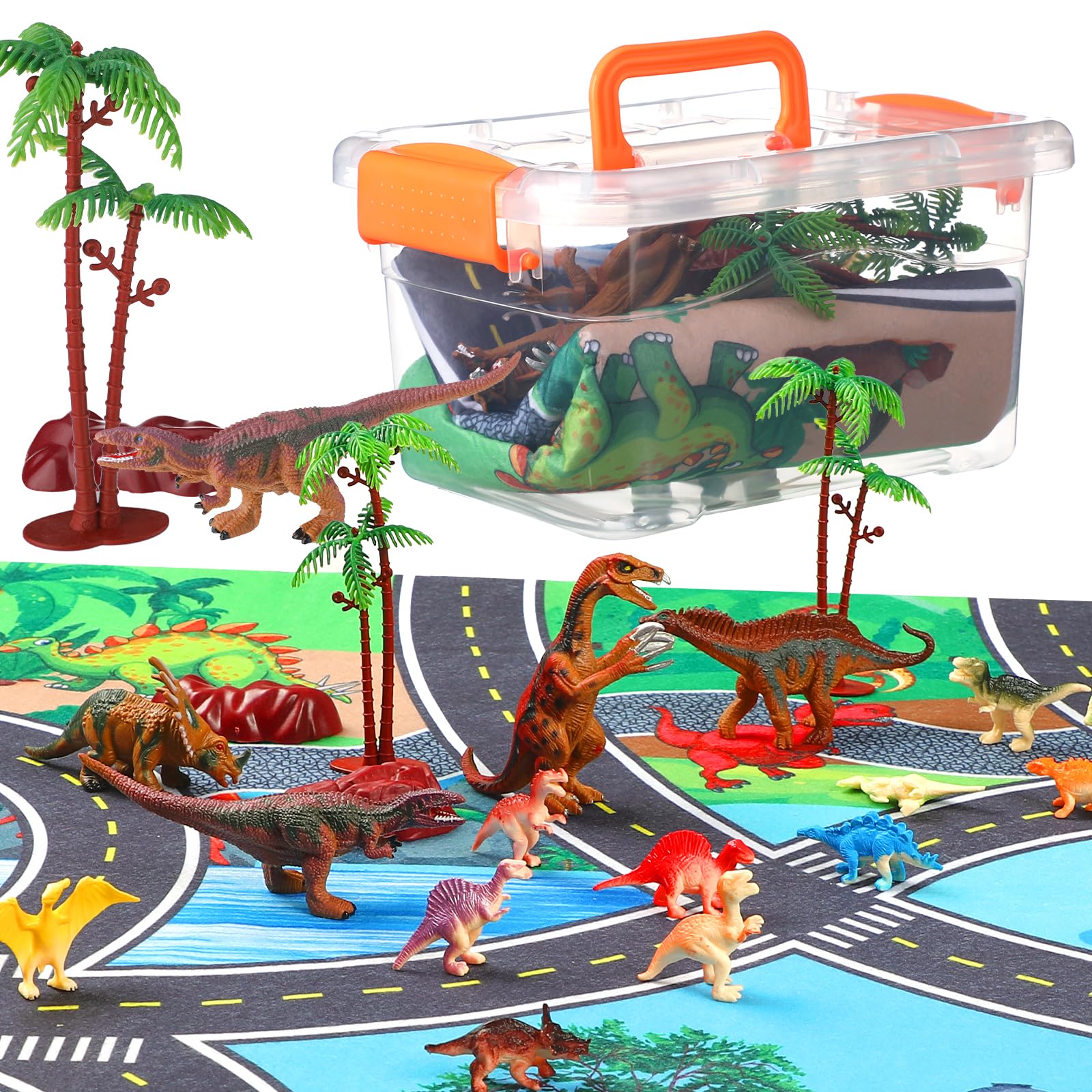 Shappy 22 Pcs Dinosaur Toys Set with Mat & Storage Box for Kids Birthday Gifts & Playtime