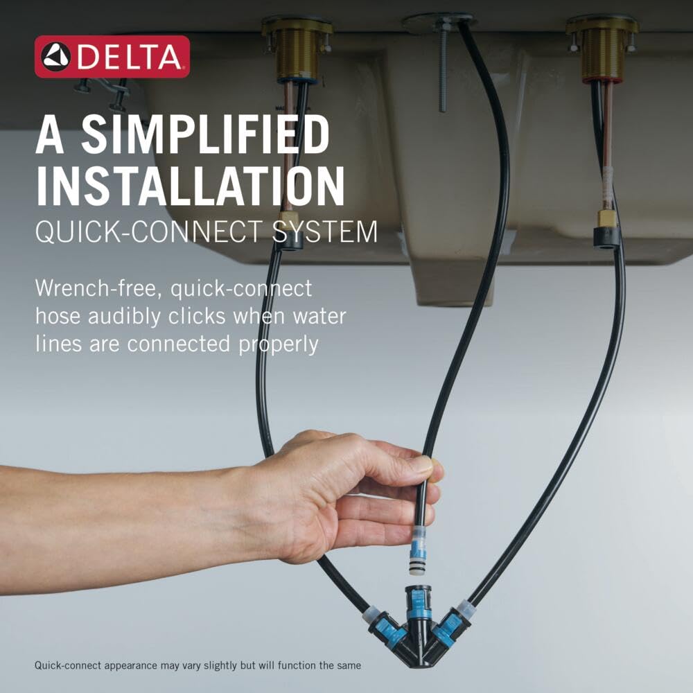 Delta Woodhurst Widespread Bathroom Faucet - 3 Hole Matte Black Bathroom Sink Faucet with 2 Handles & Push-Pop Drain - Modern Bathroom Faucet for Vanity Sinks (Model 3532LF-BLMPU) - Perfect for Master Bathrooms, Guest Baths & Powder Rooms