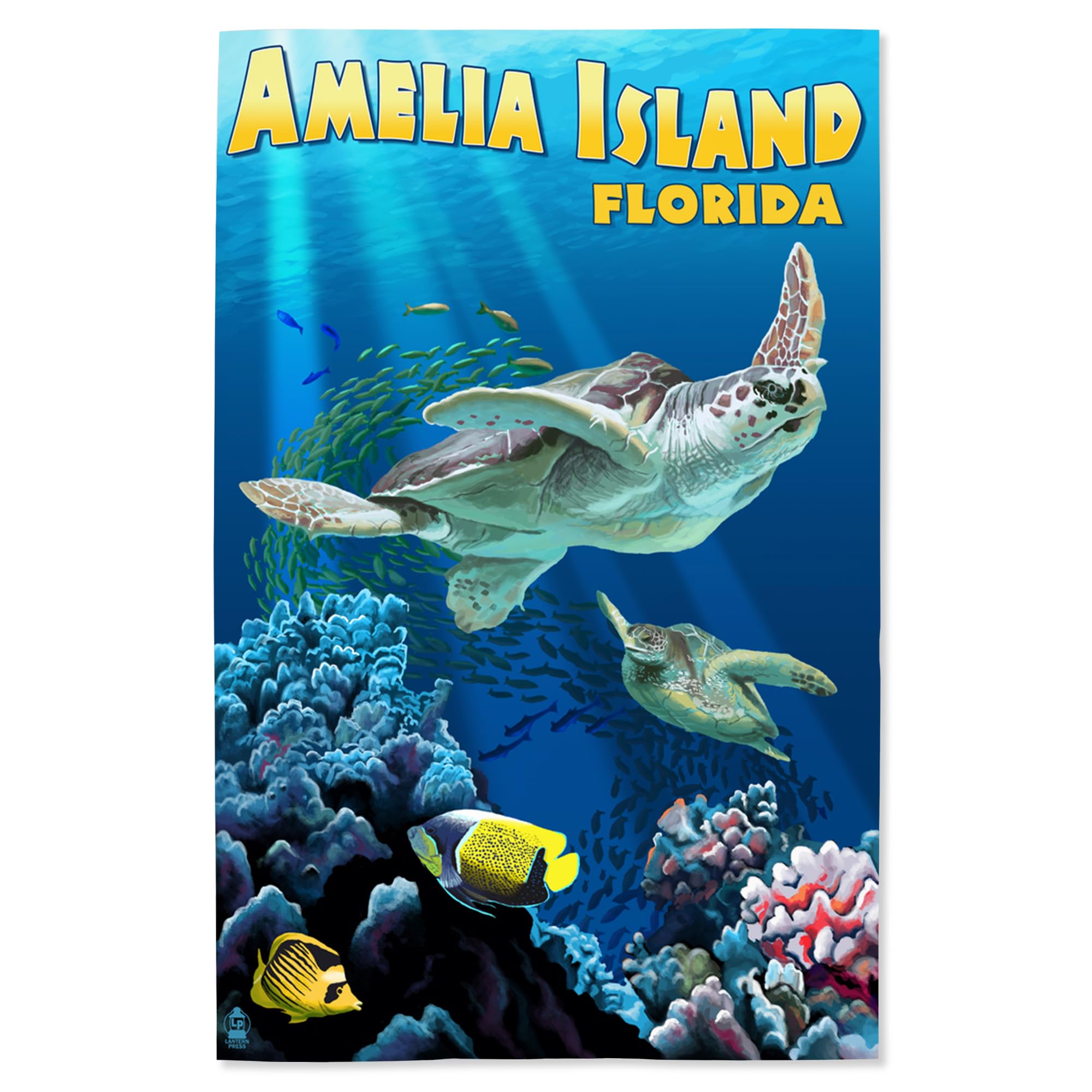Lantern Press 16x24 Inch Giclee Art Print - Amelia Island Florida Sea Turtle Swimming Underwater Wall Decor - Perfect for Beach House, Living Room & Coastal Themed Home Decor