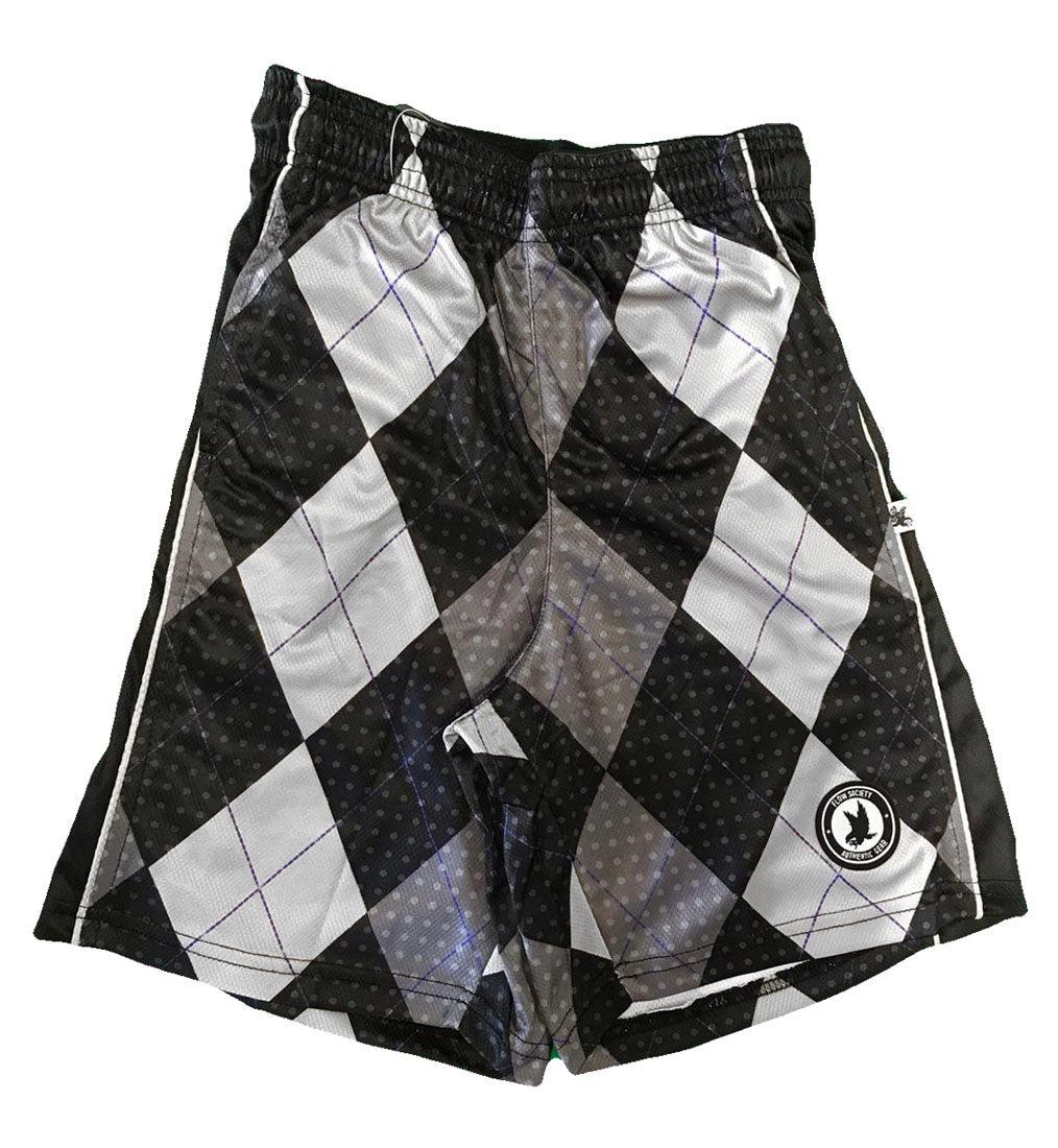 Men's Stylish Black & Silver Argyle Pattern Shorts - Comfortable & Breathable for Casual Wear, Golf, and Summer Outings