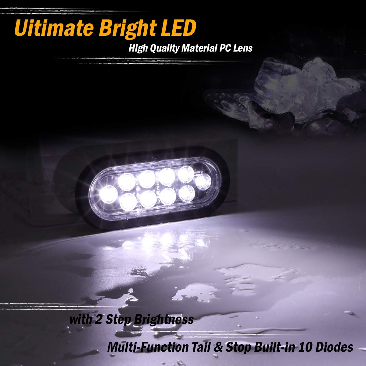 2 Pack 6 Inch Oval Smoked Lens White 10 LED Reverse Backup Lights with 3 Prong Plug - Waterproof 12V DC for Trailers, Trucks, RVs, Boats & Vans - Perfect for Nighttime Parking and Low Visibility Conditions