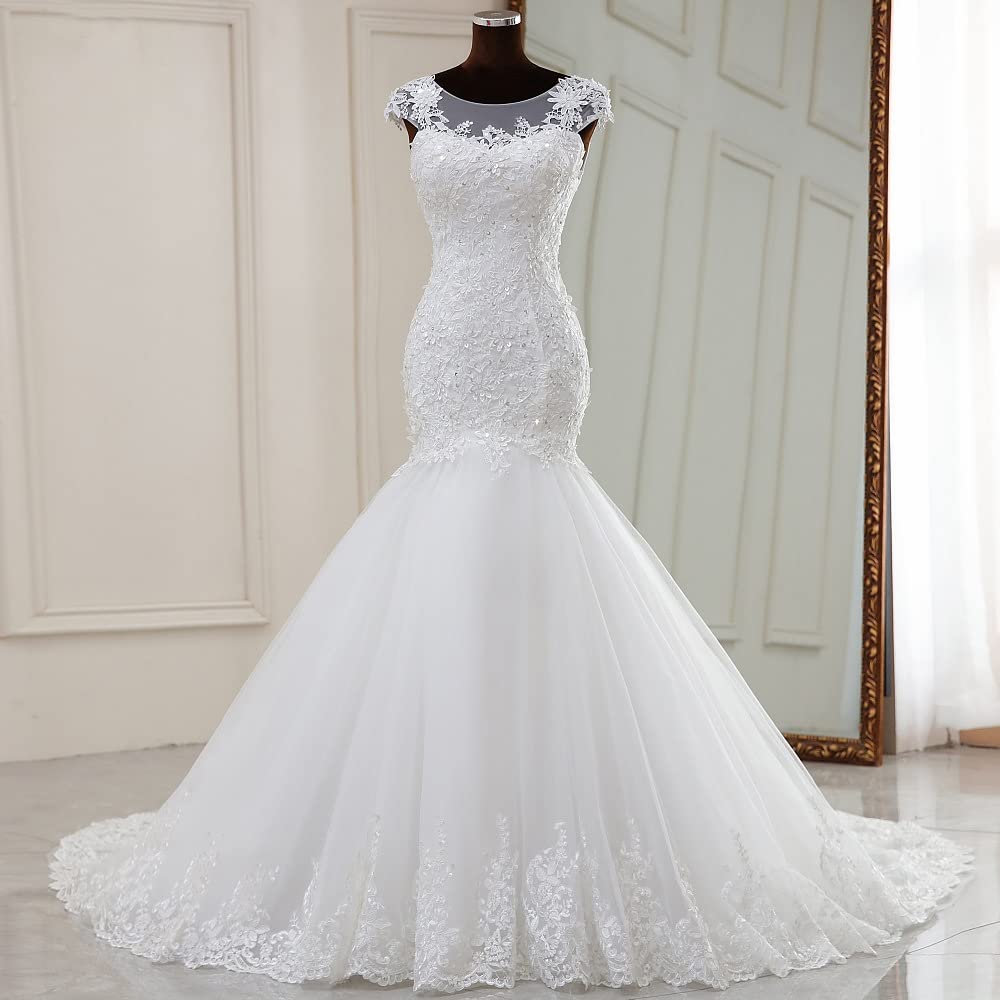 QXMYOO Elegant Strapless Mermaid Wedding Dress for Women - Floral Lace Bridal Gown with Boat Neckline | Perfect for Beach Weddings, Vow Renewals & Romantic Photoshoots