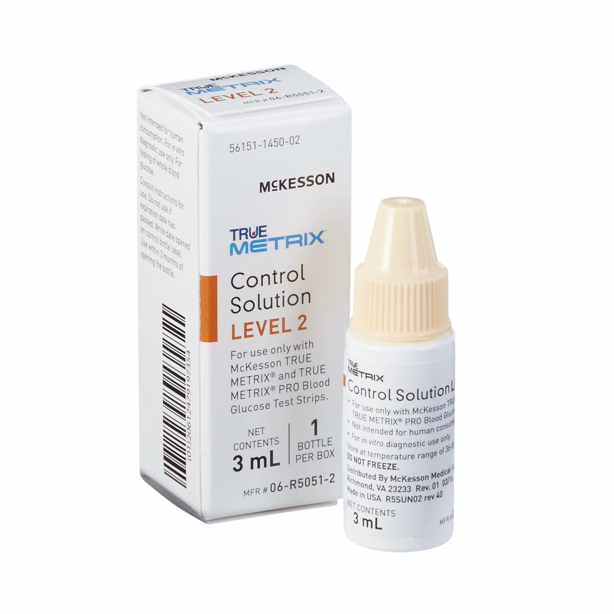 McKesson True METRIX Level 2 Blood Glucose Control Solution - 3mL Vial (24 Count) | Accurate Glucose Meter Testing for Diabetes Management at Home & Clinics