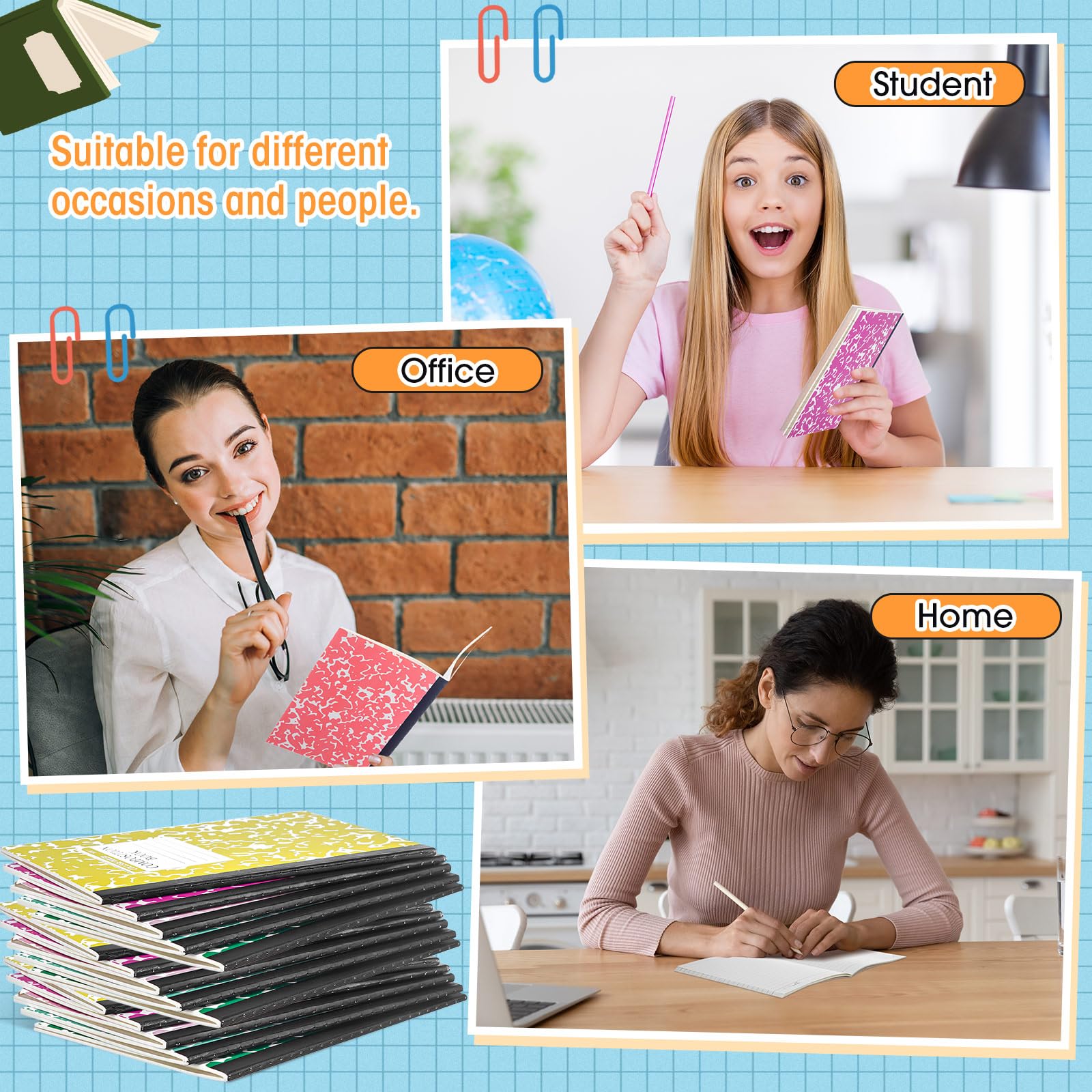 Fainne A5 Composition Notebooks Bulk - 100 Pack Wide Ruled College Notebooks with Marble Covers for Students, Classroom & Office Supplies (Light Color) - Perfect for School, Work, Journaling & Note Taking
