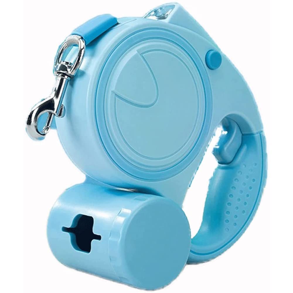 MZLXDEDIAN 16ft Retractable Dog Leash with LED Light & Poop Bag Dispenser - Heavy Duty Tangle-Free Leash for Small, Medium & Large Dogs - Perfect for Night Walks, Hiking & Outdoor Adventures (Blue)