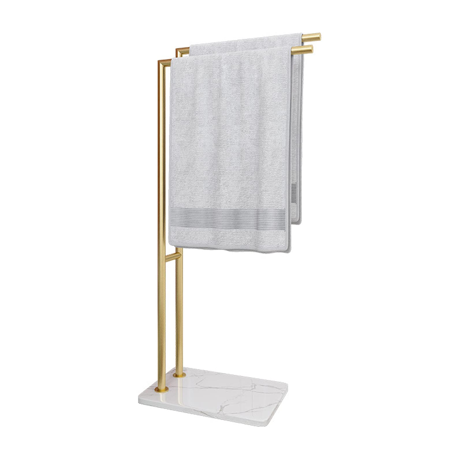 Double Layer Towel Rack with Marble Top, Metal Bathroom Towel Holder with Paint Finish - White | Space-Saving Storage for Bathroom, Kitchen, and Laundry Room