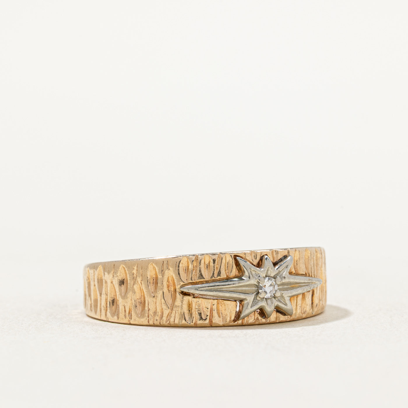 Two Tone Gold Diamond Starburst Textured Ring | 0.03ct Diamond Engagement Ring | Size 10.25 | Perfect for Wedding, Anniversary & Special Occasion Gifts