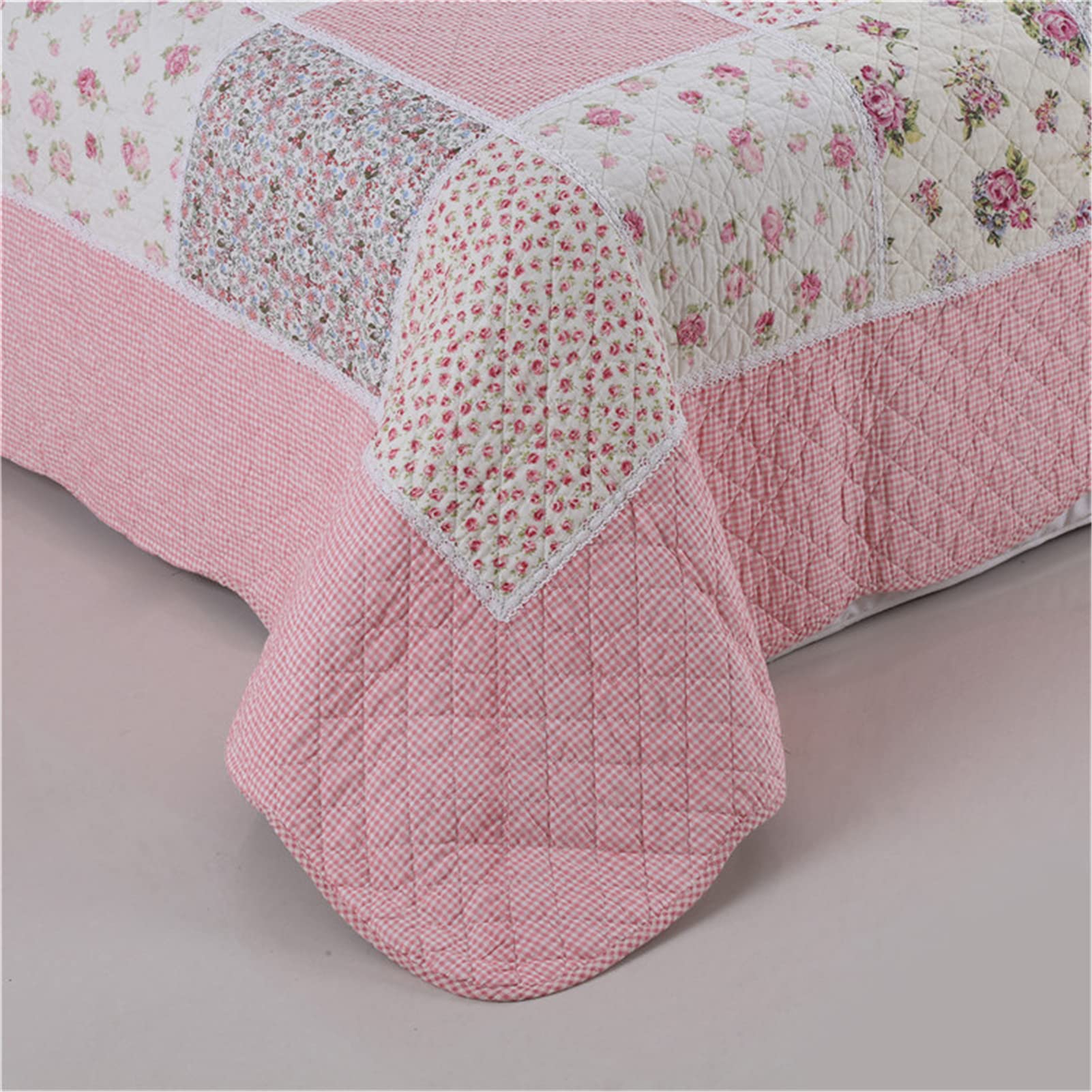 ABREEZE Cotton Quilt Set - Shabby Chic Rose Floral Bedspread, Pink Victorian Coverlet & Comforter Set for Full/Queen Beds | Perfect for Master Bedroom, Guest Room & Farmhouse Decor