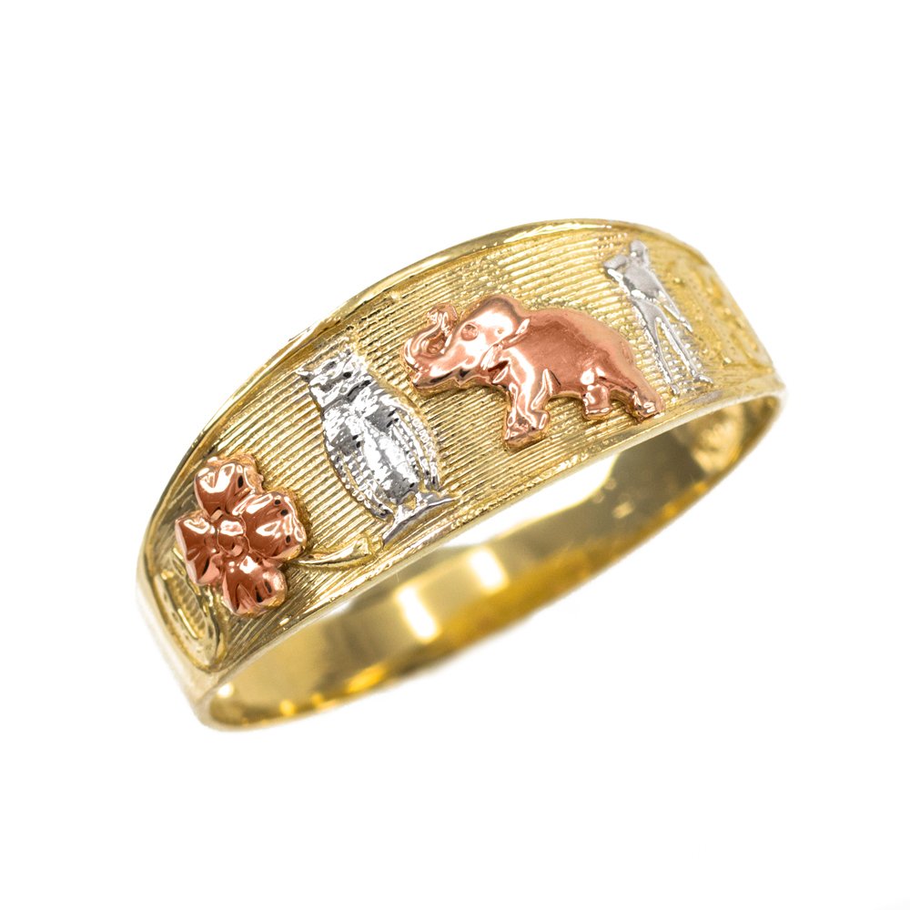 10k Tri-Tone Gold Good Luck Charm Ring for Women - Size 7 - Elegant Jewelry Gift for Birthday, Anniversary & Everyday Wear