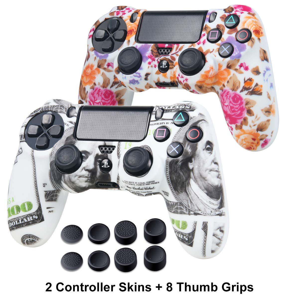 Premium Silicone PS4 Controller Skins - Water Transfer Printing Protective Cover for DualShock 4 with 8 Thumb Grips - Compatible with Sony PS4, PS4 Slim & PS4 Pro - Perfect for Gaming, Streaming & eSports Tournaments