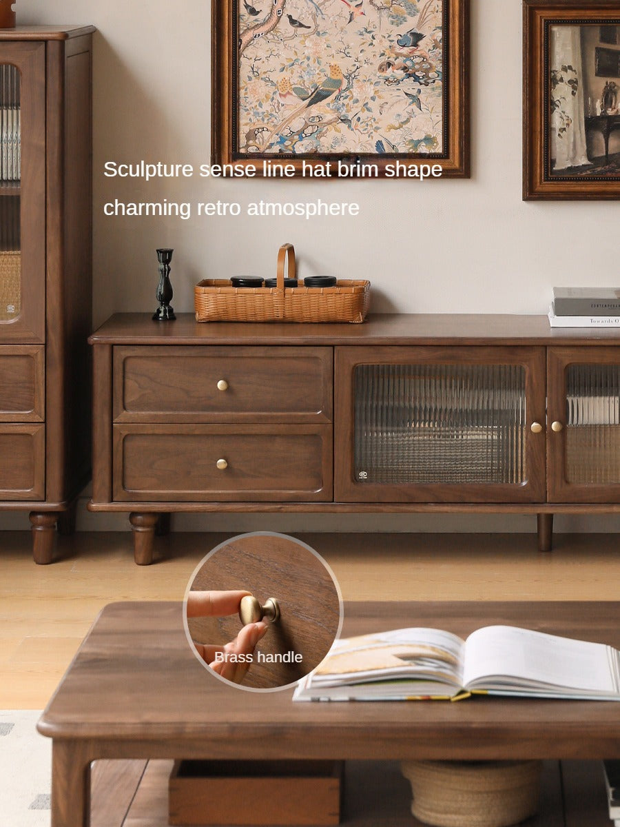 Solid Black Walnut Wood TV Stand - American Retro Style Locker Cabinet for Living Room & Home Theater Storage