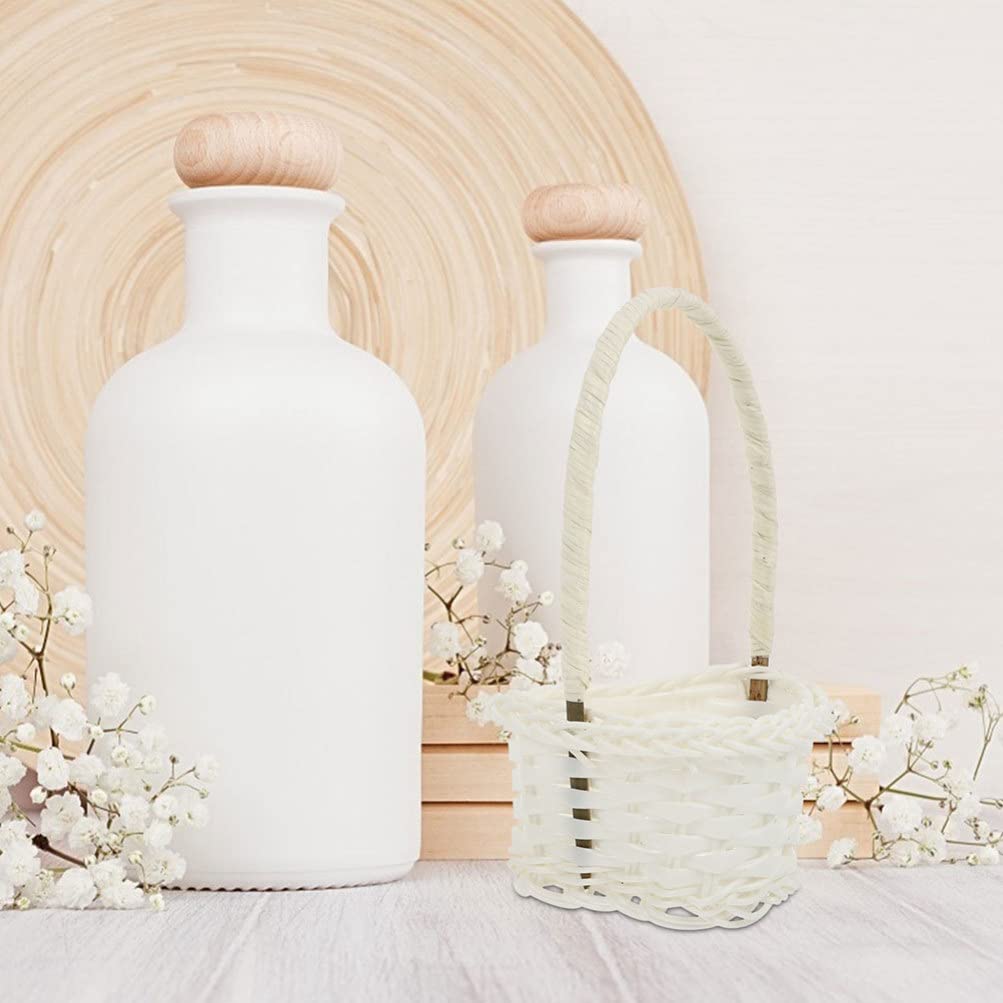 5-Piece Mini Woven Heart-Shaped Basket Set with Handles - Easter Egg Basket, Flower Picking Basket, Vegetable Basket for Wedding Favors, Party Decor, Farmhouse Crafts - Perfect for Spring Decor, Easter Gifts & Rustic Home Organization (White)