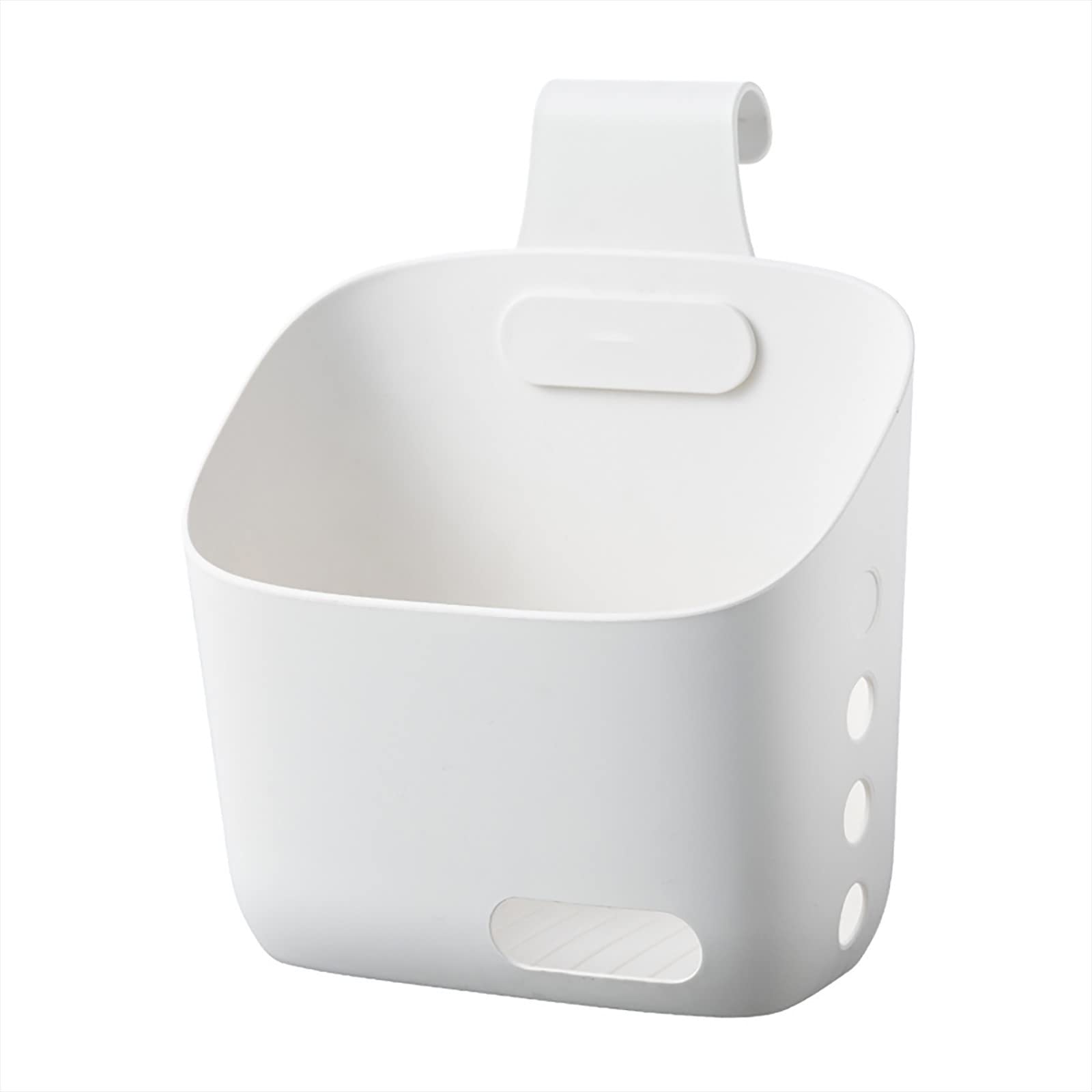 Plastic Hanging Basket with Hooks - Shower Organizer with Drainage Holes for Bathroom, Kitchen & Bedroom Storage - White Small Silicone Home Decor Organizer - Perfect for Bath Essentials, Produce Storage & Closet Organization