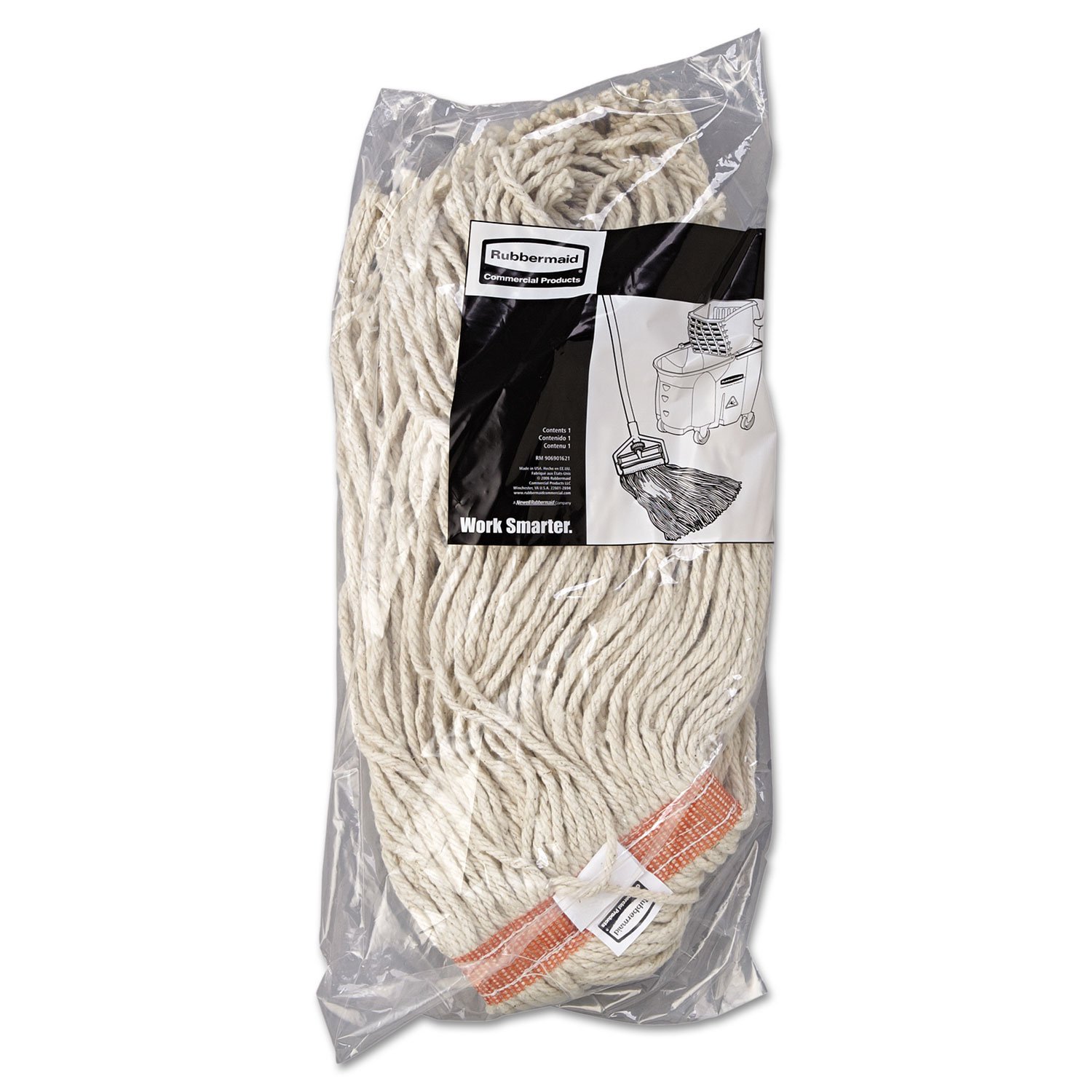 Rubbermaid Commercial Heavy Duty 16-Ounce Cotton Wet Mop with 1-Inch Headband - Pack of 12 for Office, School, Stadium & Bathroom Floor Cleaning - Durable Commercial Mop for Spills, Stains & Deep Cleaning