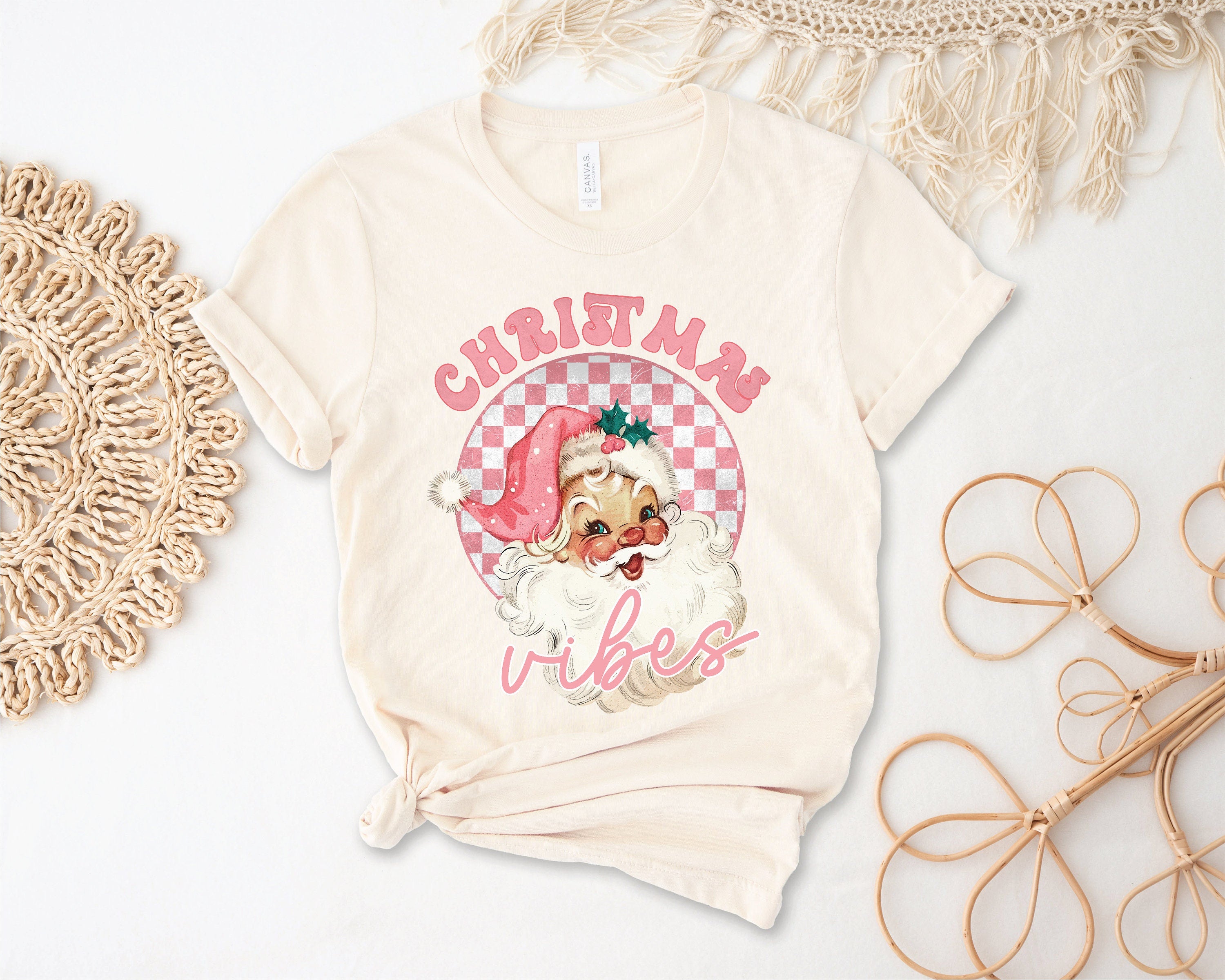 Christmas Vibes Pink T-Shirt - Festive Holiday Apparel for Parties & Gifts | Multiple Colors Available