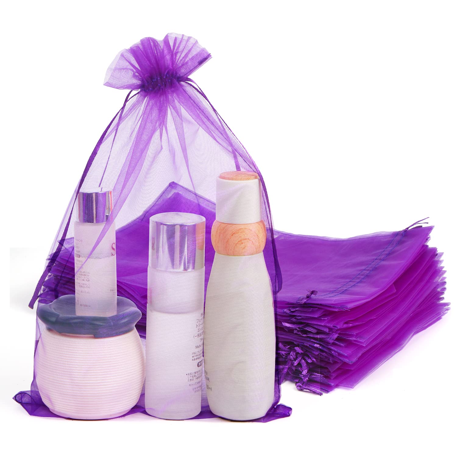 SULOLI 50Pcs 8x12 Inches Purple Organza Jewelry Bags with Drawstring - Elegant Mesh Gift Bags for Jewelry, Wedding Favors, Party Favors & Special Occasions