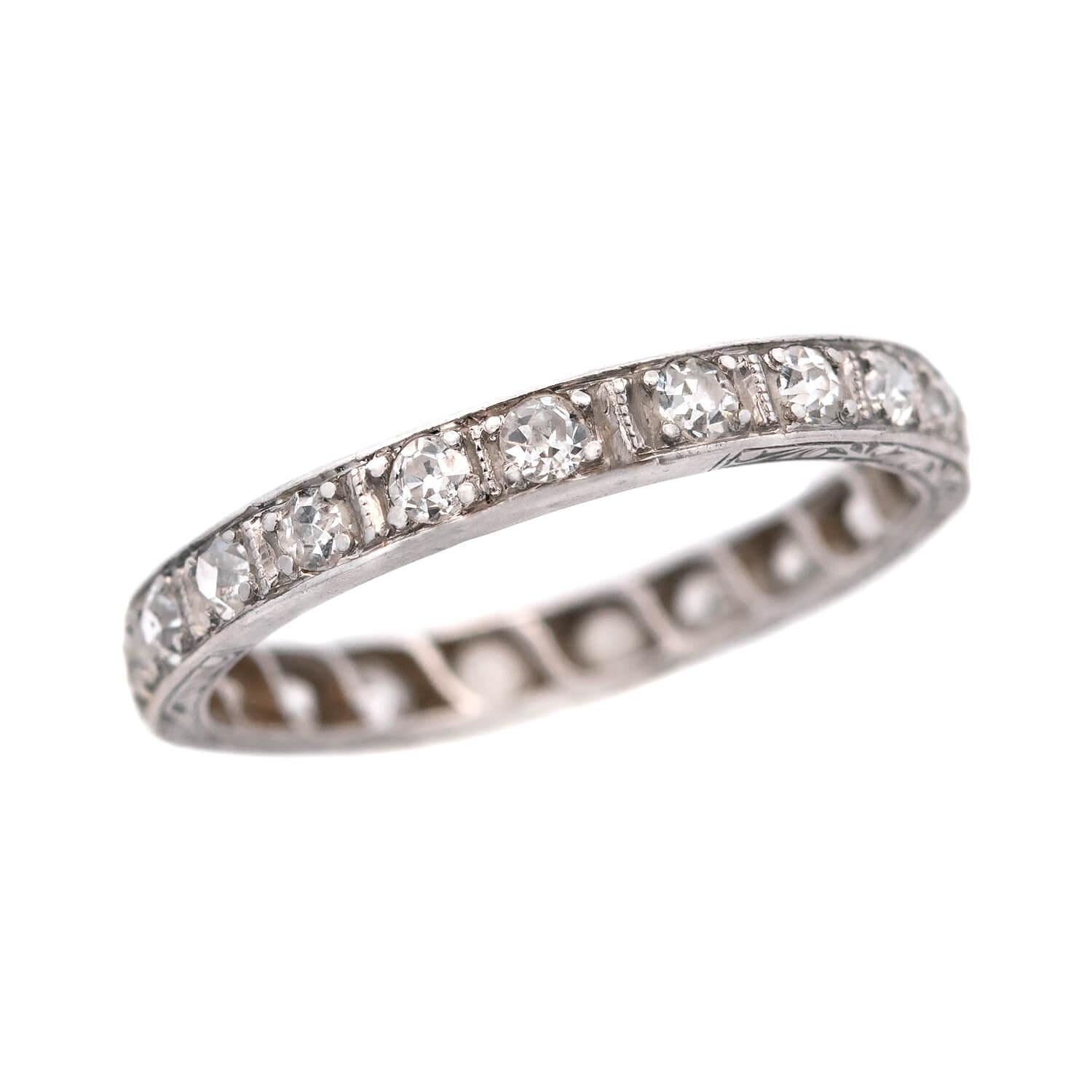 Edwardian Platinum Diamond Eternity Band - Vintage Wedding Ring for Women, 2mm Wide Platinum Diamond Band, Round Cut Diamond Engagement Ring for Anniversary, Proposal & Special Occasions