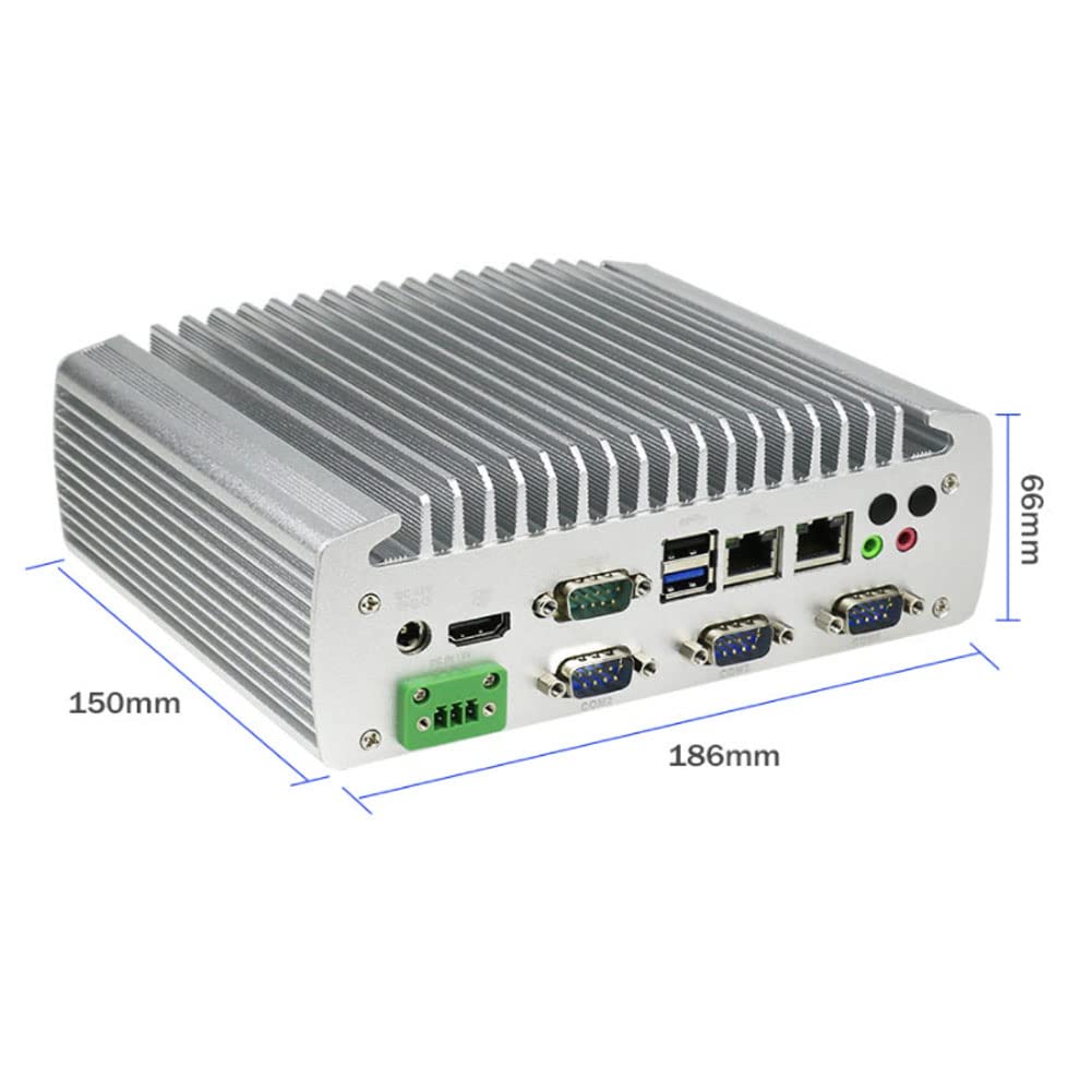 Fanless Industrial Mini PC - Windows 10 Pro, Intel Celeron J1900 Quad-Core, Dual LAN, 6 COM Ports (RS232/RS485), 6 USB Ports - Ideal for Digital Signage, Factory Automation & Embedded Systems (Barebone - No RAM/Storage)