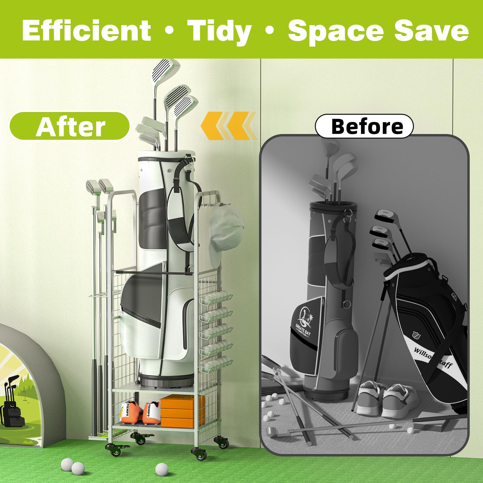 Premium Golf Bag Storage Organizer - Heavy Duty Golf Club Rack & Equipment Holder for Garage, Shed, Basement | Space Saving Golf Gear Solution for Home & Club Storage | Perfect for Golf Enthusiasts & Professional Players