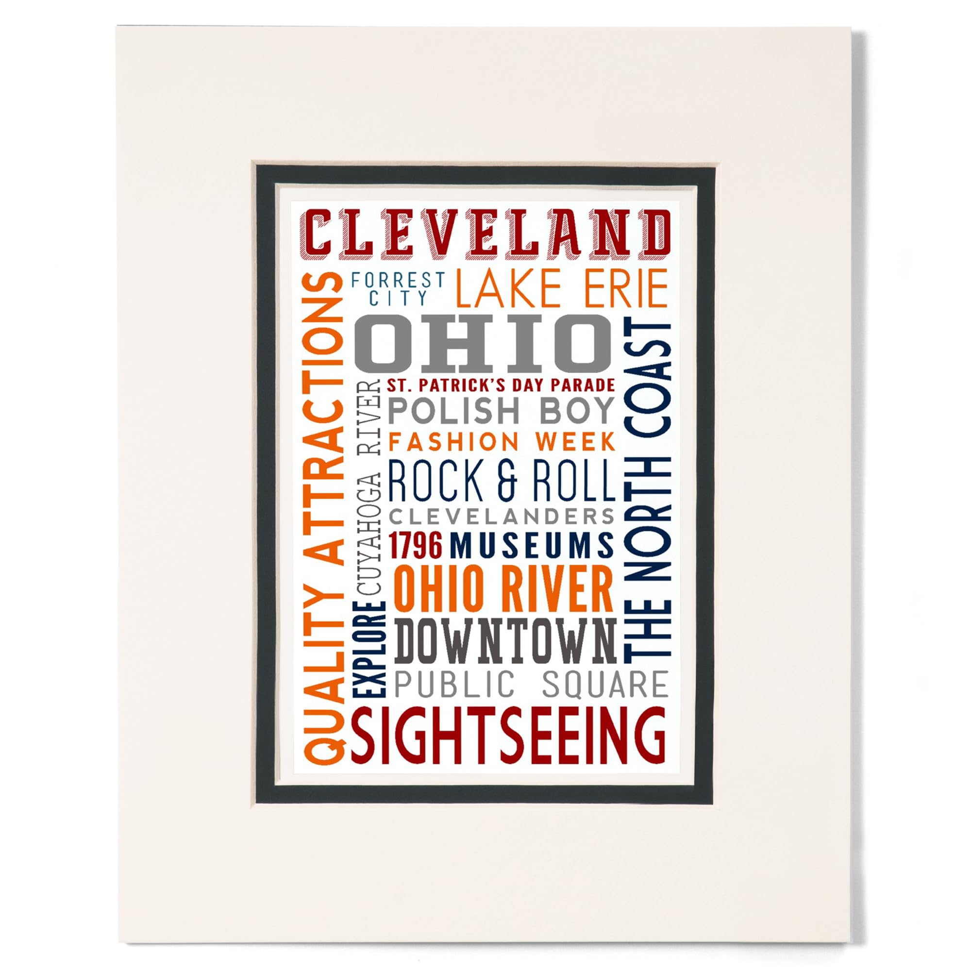 Lantern Press 8x10 Inch Matted Art Print - Cleveland Ohio Typography Wall Decor | Home Office Living Room Bedroom Decor