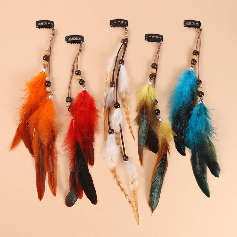 Bohemian Style Colorful Handmade Feather Tassel Hair Clip for Women - Fashion Hair Accessories for Parties, Weddings & Festivals (Boho Chic Hair Jewelry)