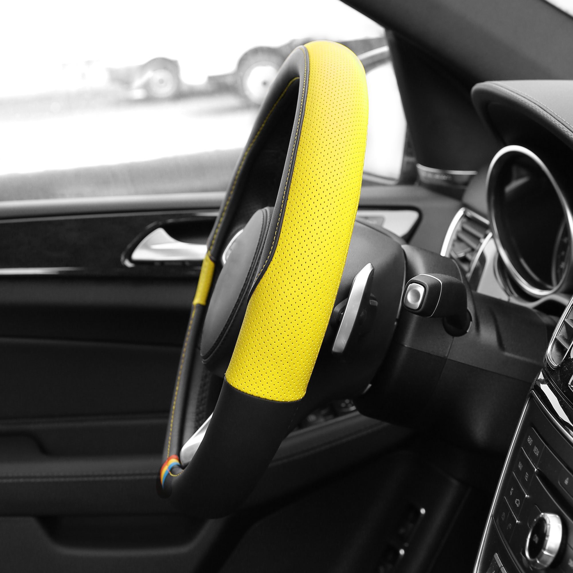 FH Group Full Spectrum Microfiber Leather Steering Wheel Cover - Universal Fit for Cars & SUVs - Yellow | Non-Slip Grip, Heat & UV Protection | Perfect for Road Trips & Daily Commuting