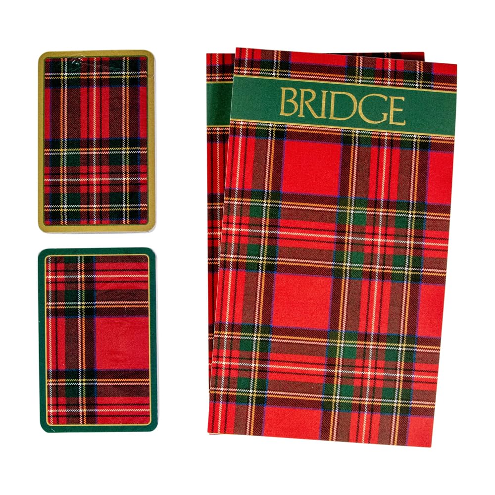 Caspari Plaid Bridge Gift Set - 2 Decks of Playing Cards & 2 Score Pads - Perfect for Bridge Games, Family Game Nights, and Holiday Gifts